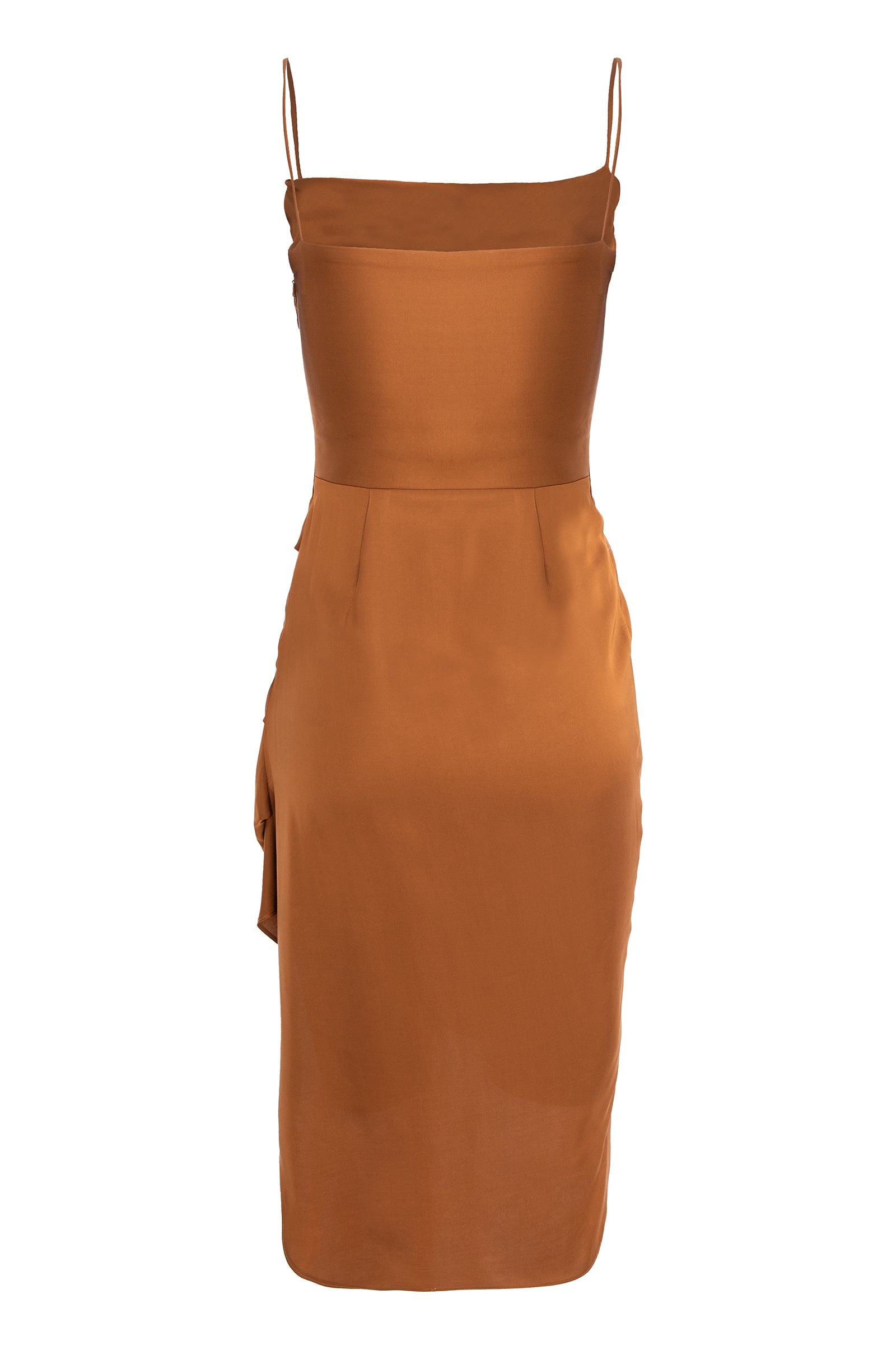 Midi Slip Dress With Side Gathering - Chocolate