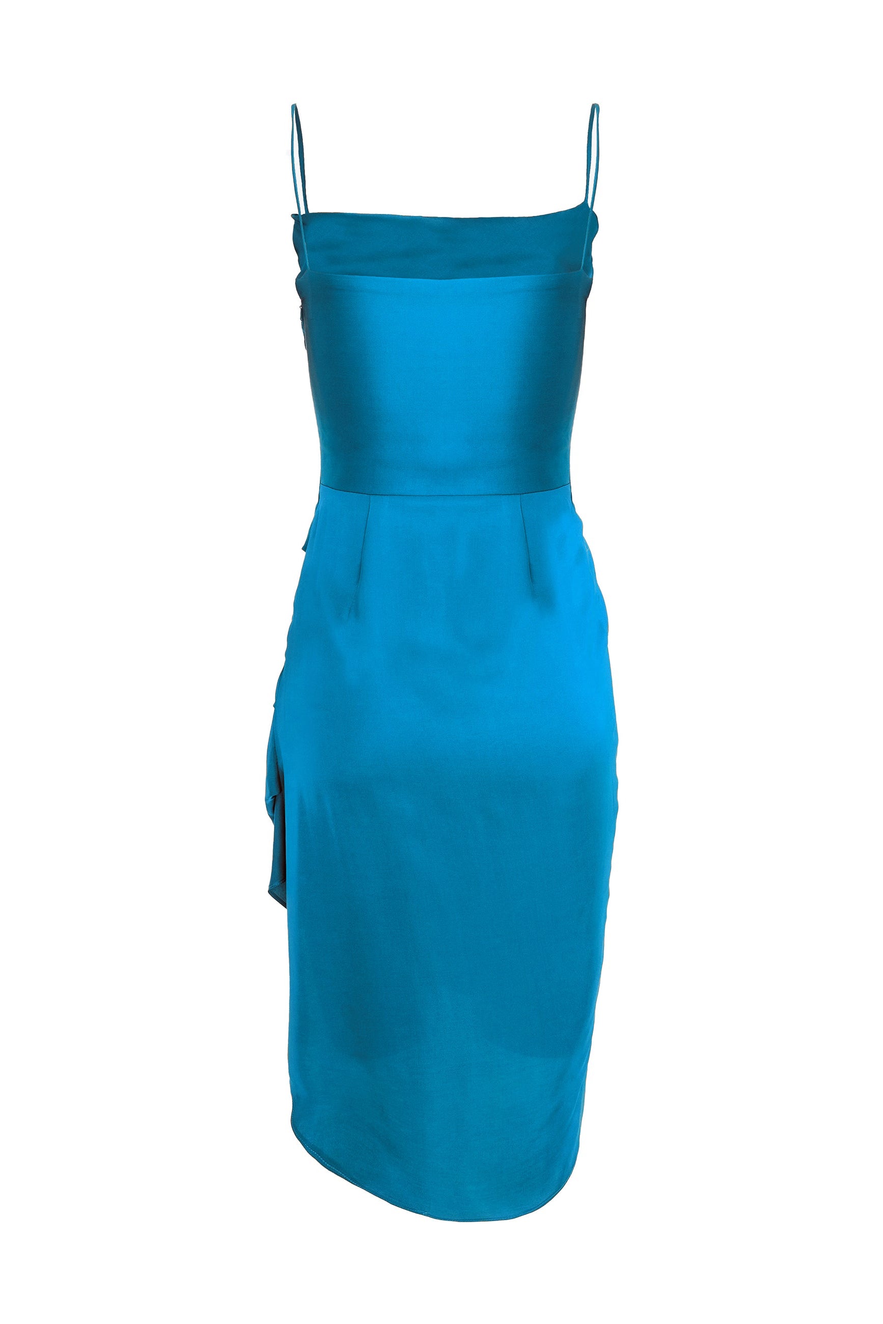 Midi Slip Dress With Side Gathering - Blue