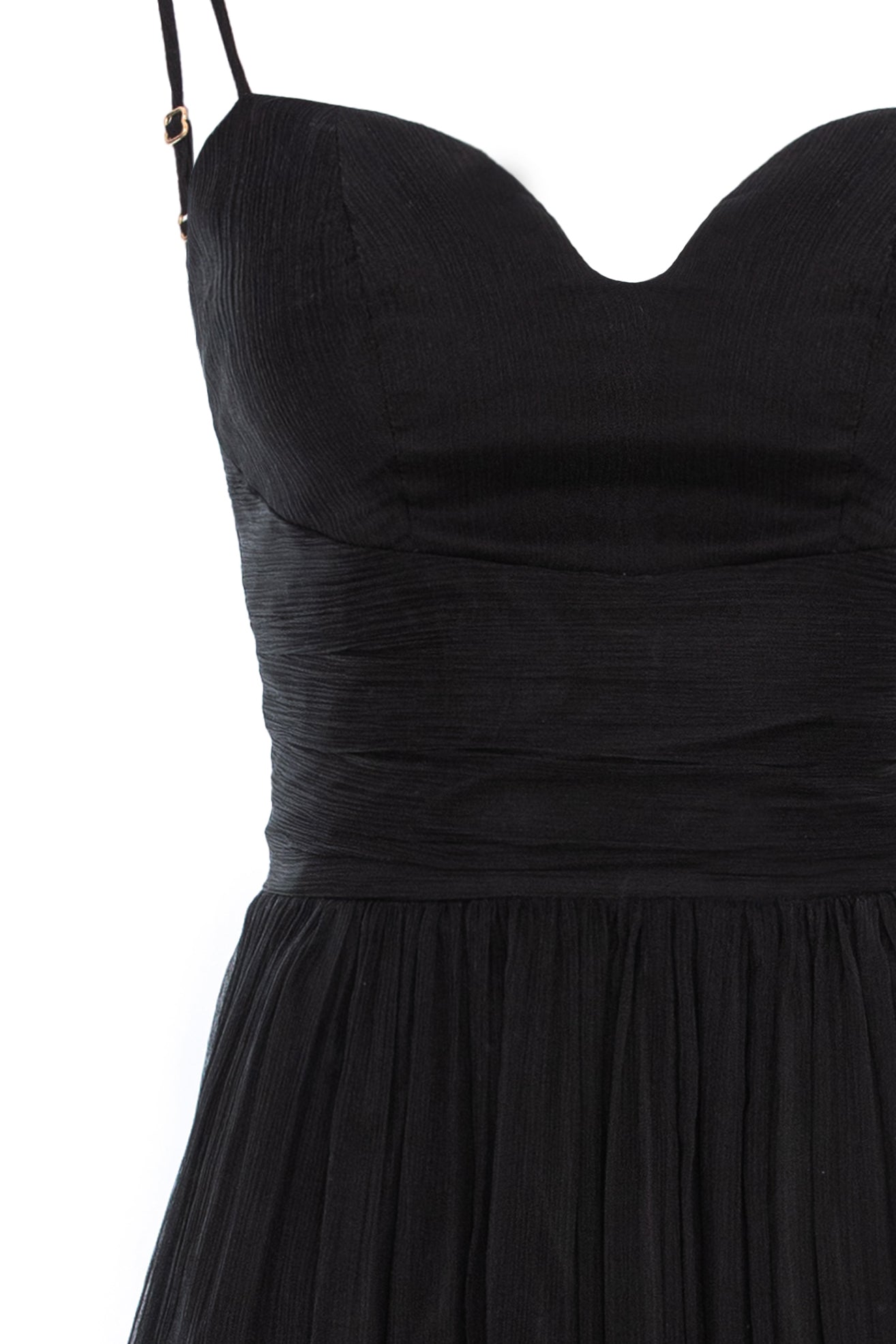 Gathered Silk Midi Dress With Corset and Straps - Black