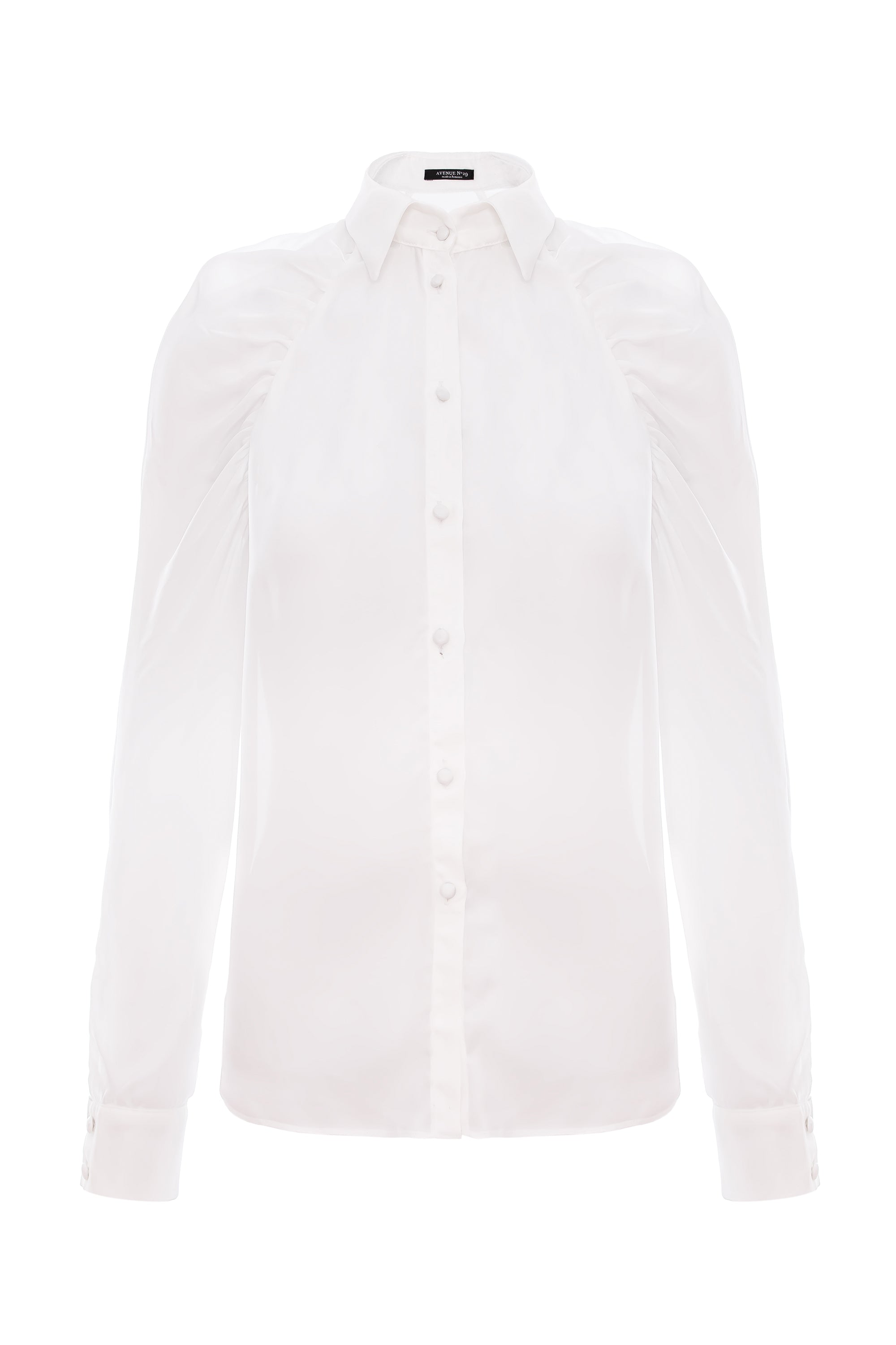 Gathered Raglan Sleeve Viscose Buttoned Down Shirt - White