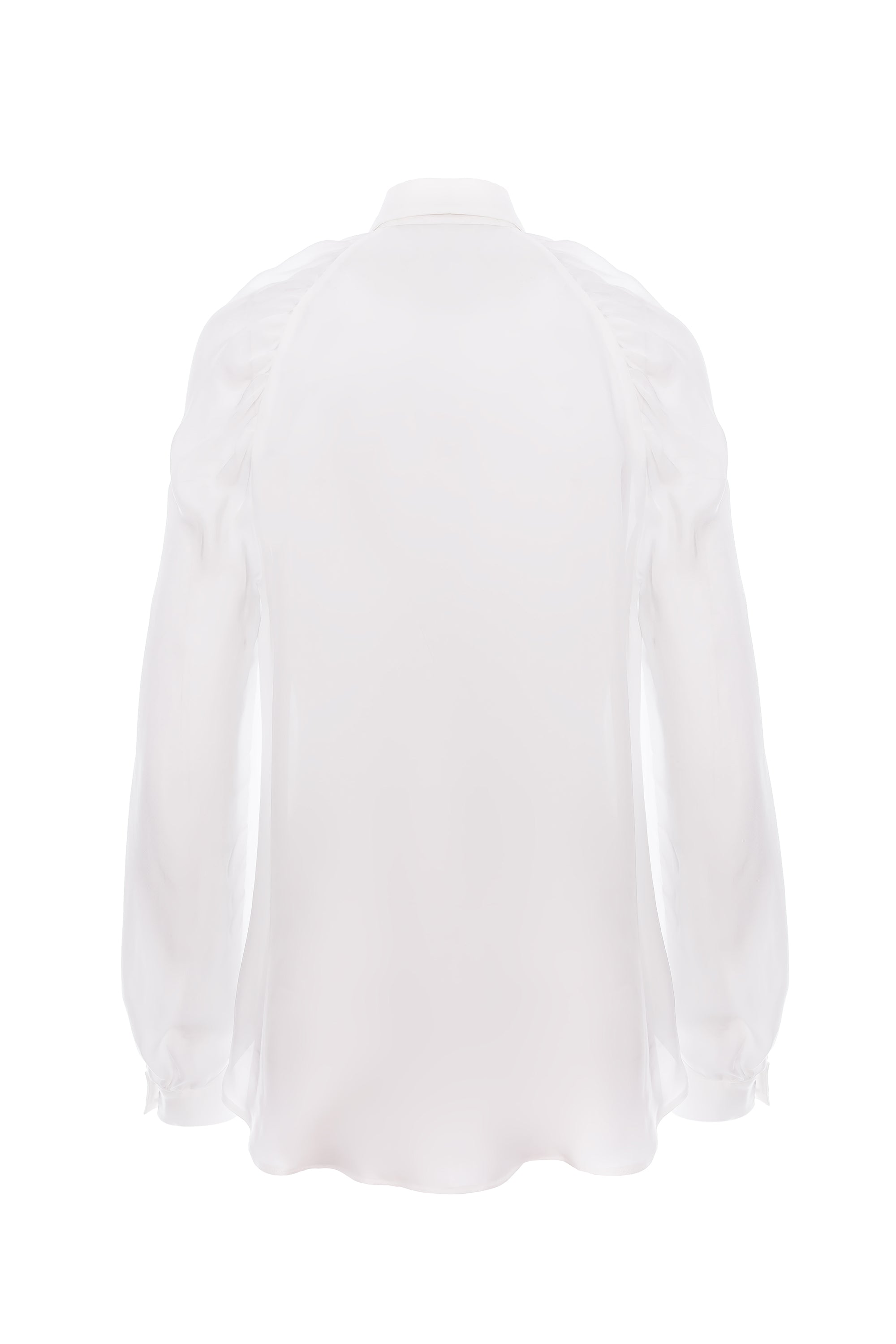 Gathered Raglan Sleeve Viscose Buttoned Down Shirt - White