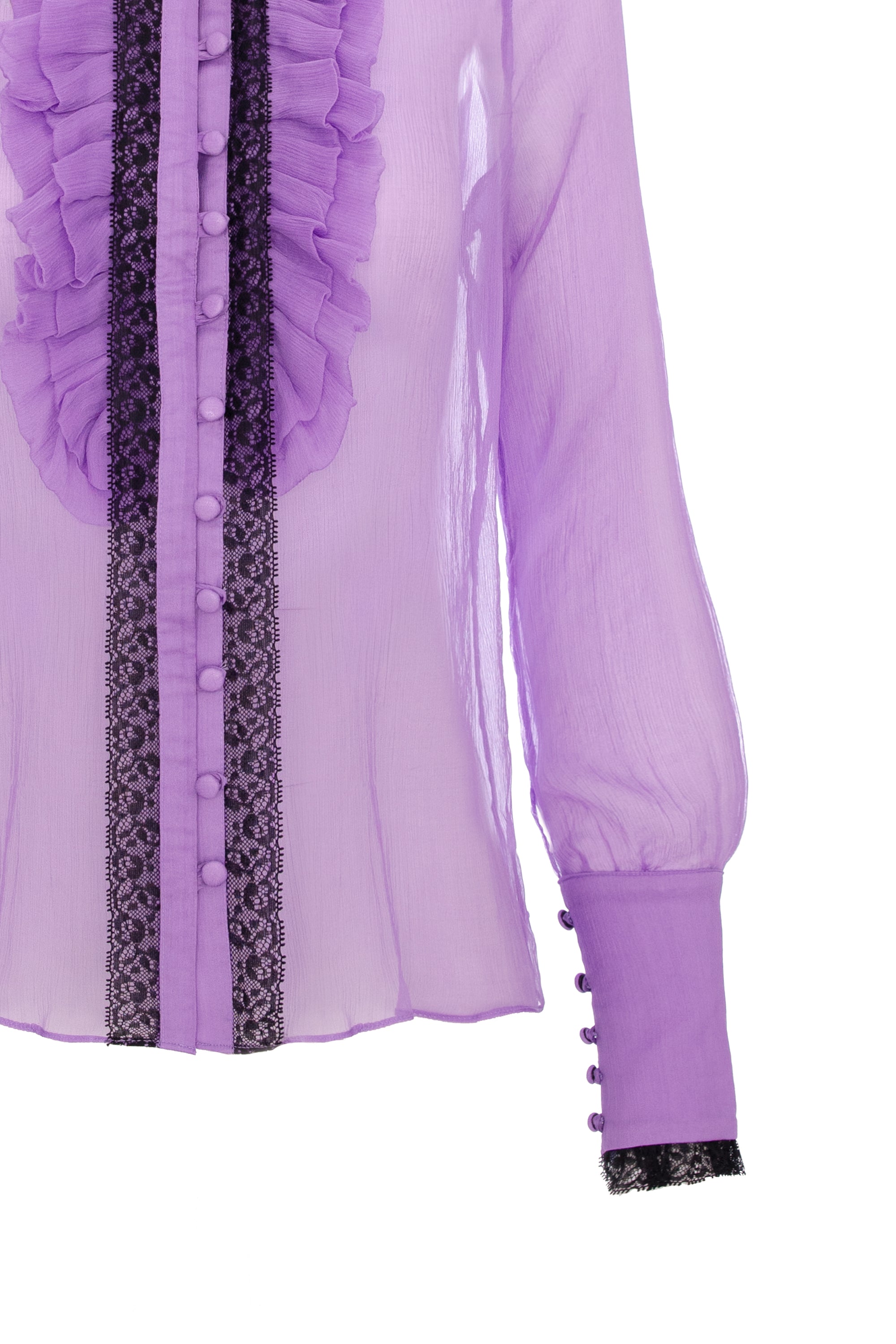 Silk Ruffle Buttoned Down Shirt - Lilac