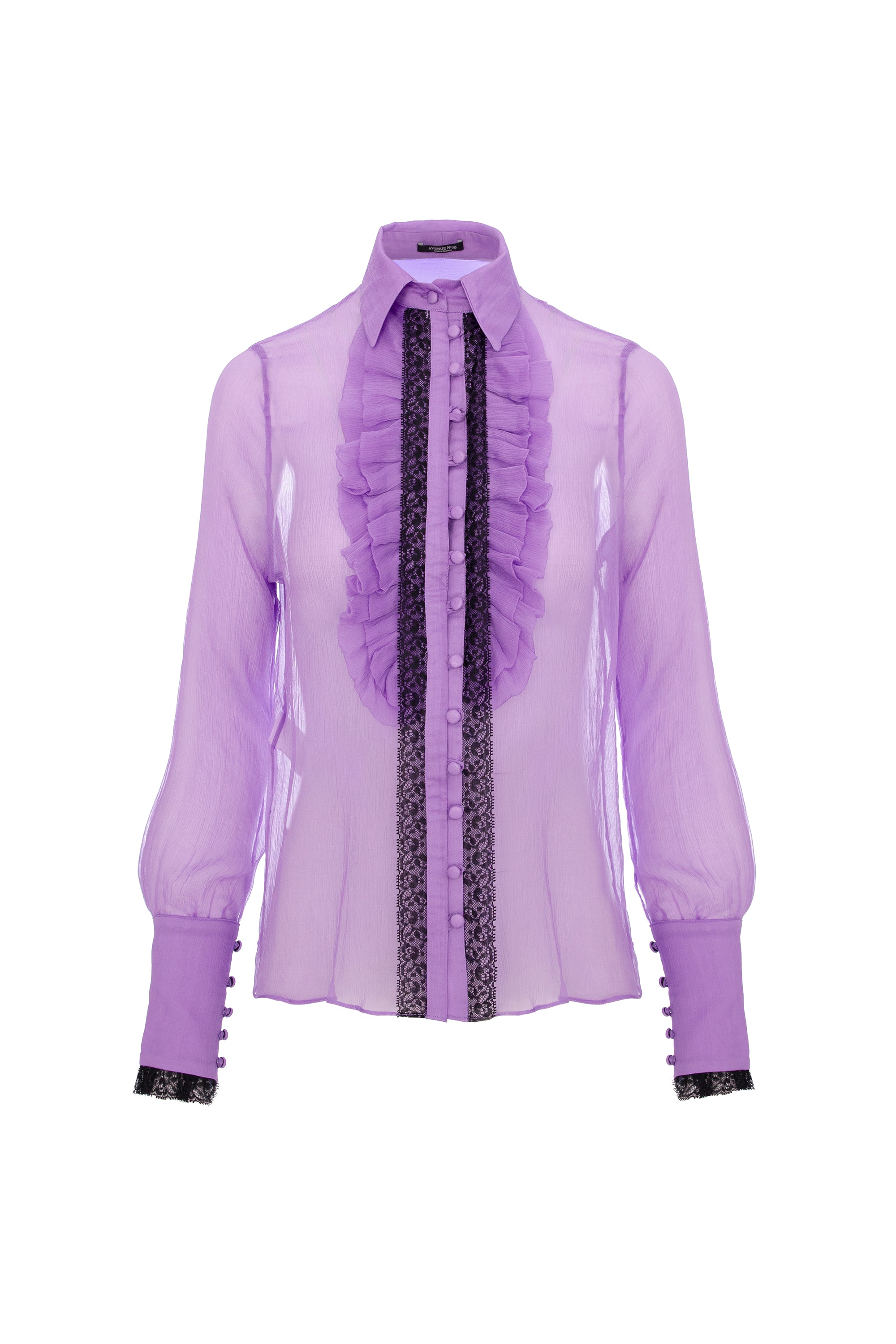 Silk Ruffle Buttoned Down Shirt - Lilac