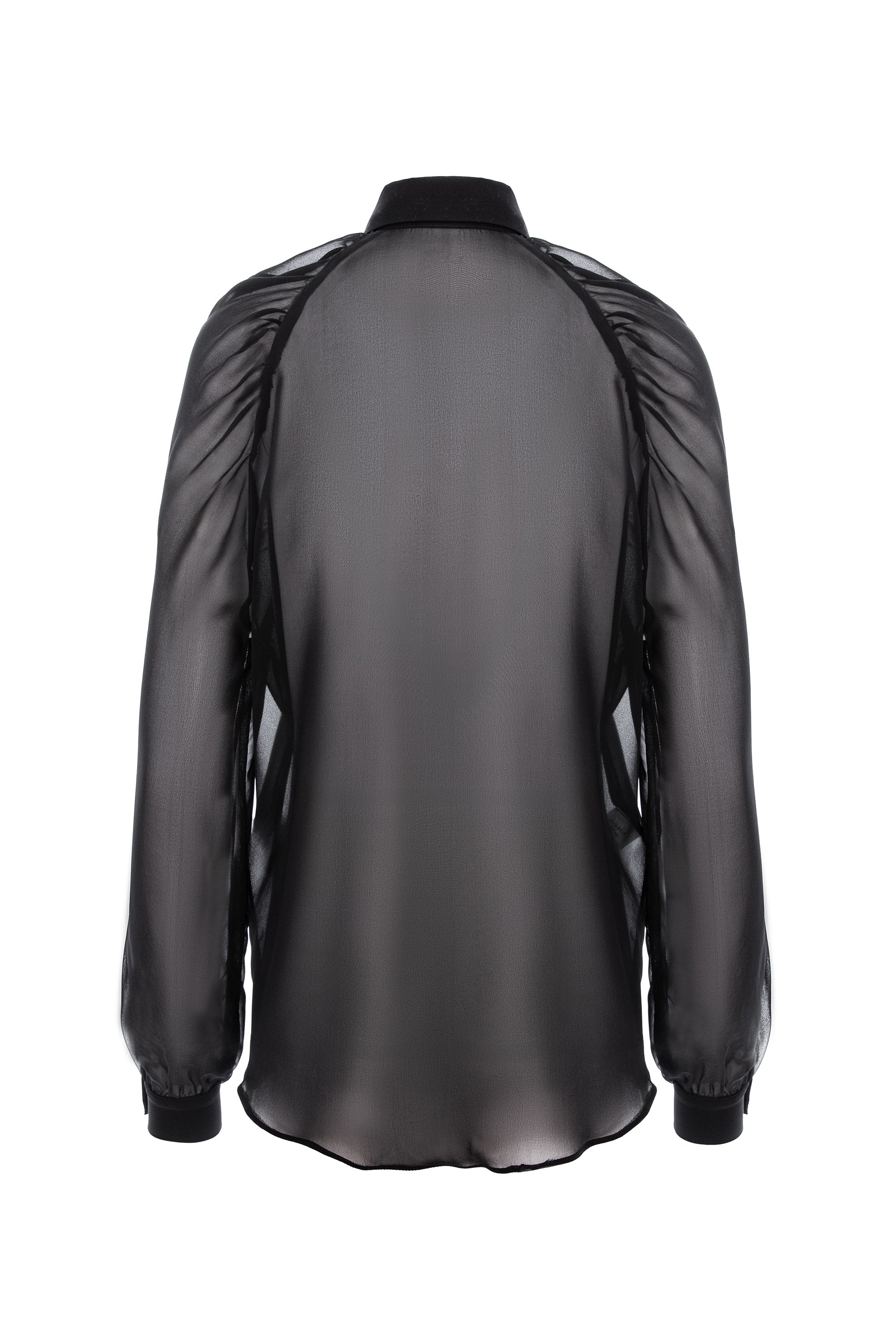Gathered Raglan Sleeve Silk Buttoned Down Shirt