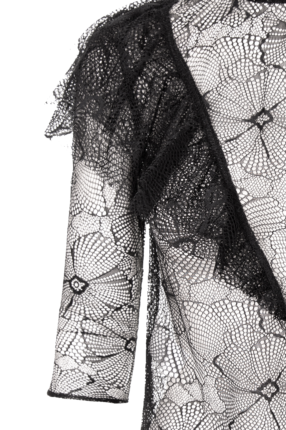 Sheer Floral Lace Ruffle Blouse