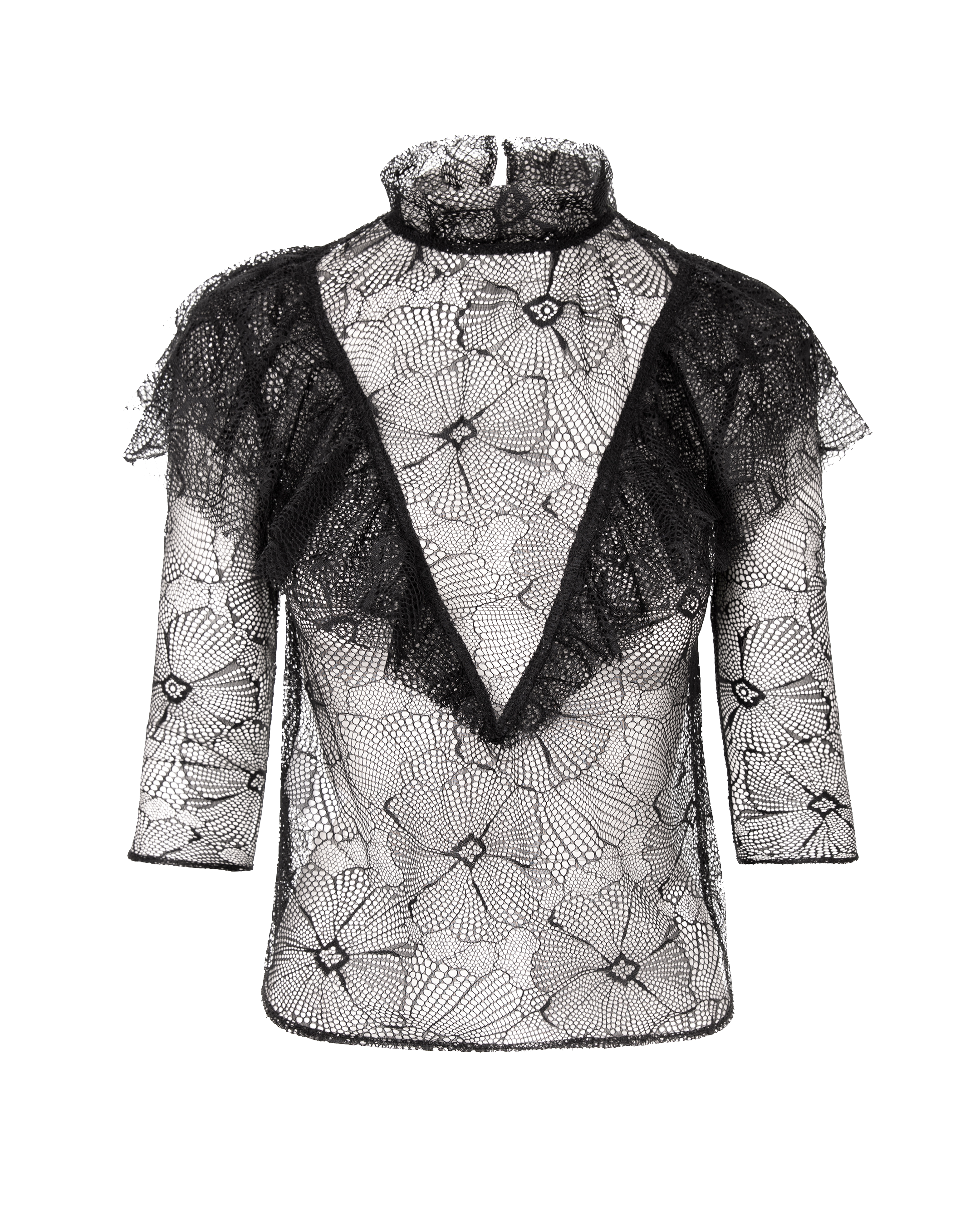 Sheer Floral Lace Ruffle Blouse
