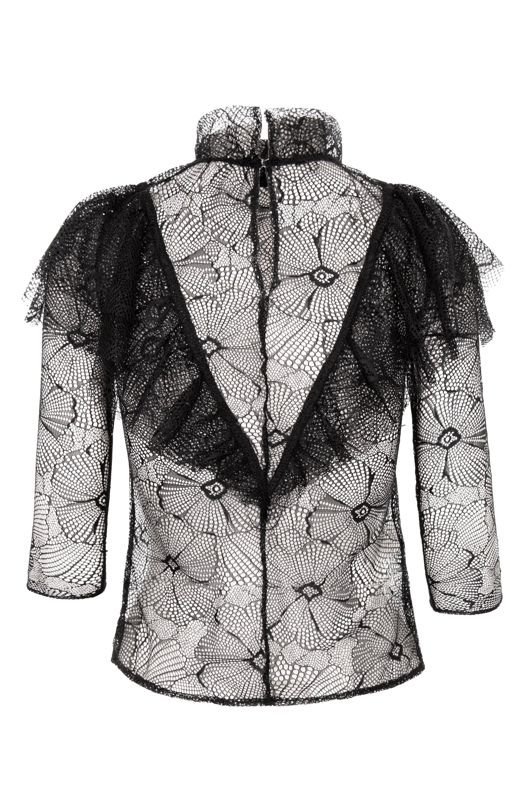 Sheer Floral Lace Ruffle Blouse