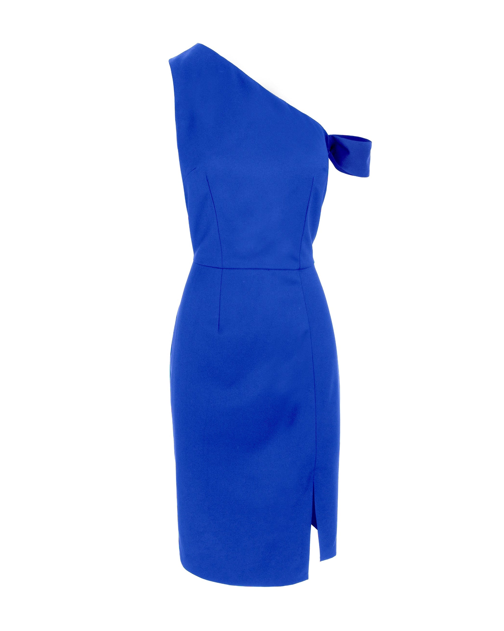 Asymmetrical Neckline Bodycon Midi Dress - Blue