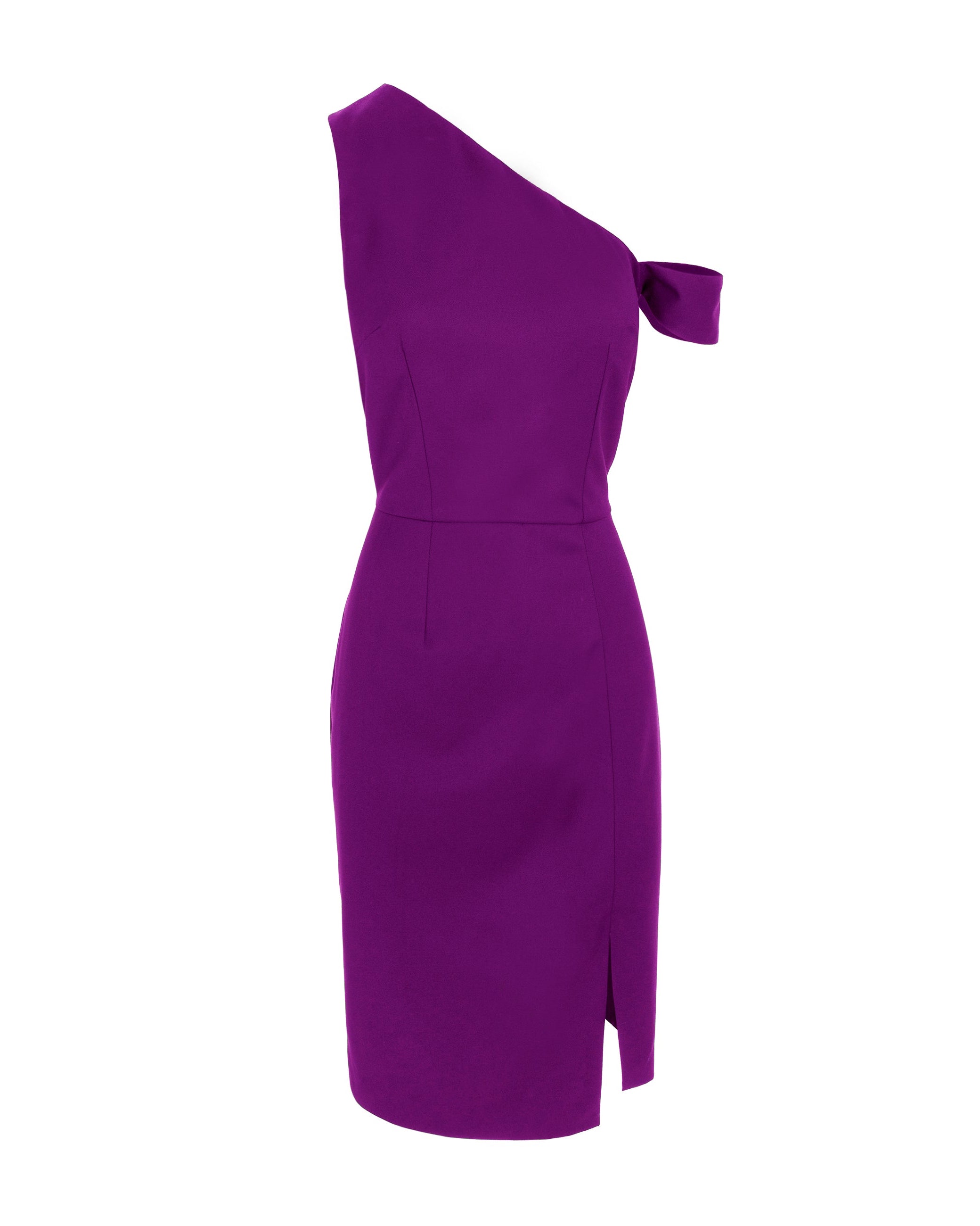 Asymmetrical Neckline Bodycon Midi Dress - Purple