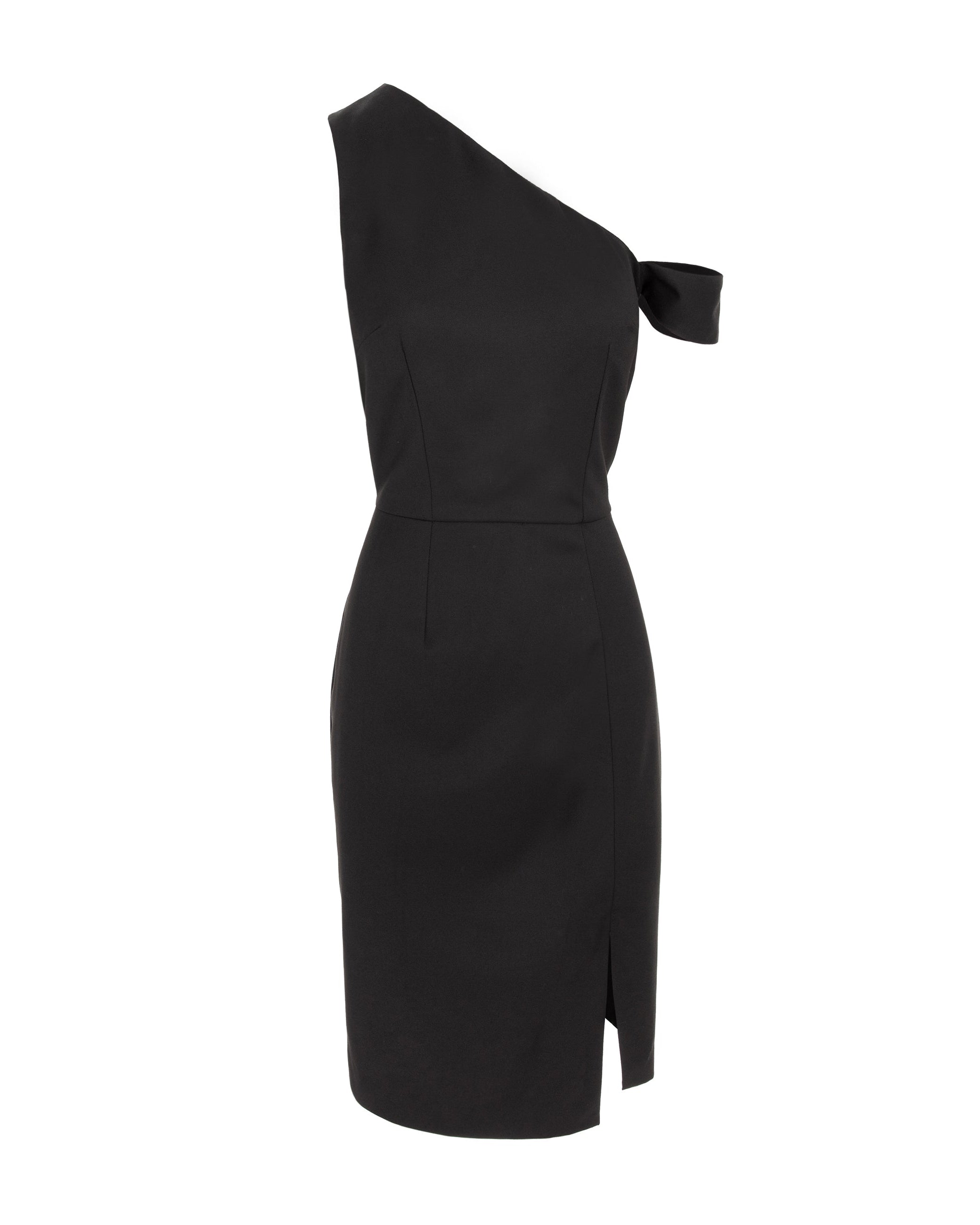 Asymmetrical Neckline Bodycon Midi Dress - Black
