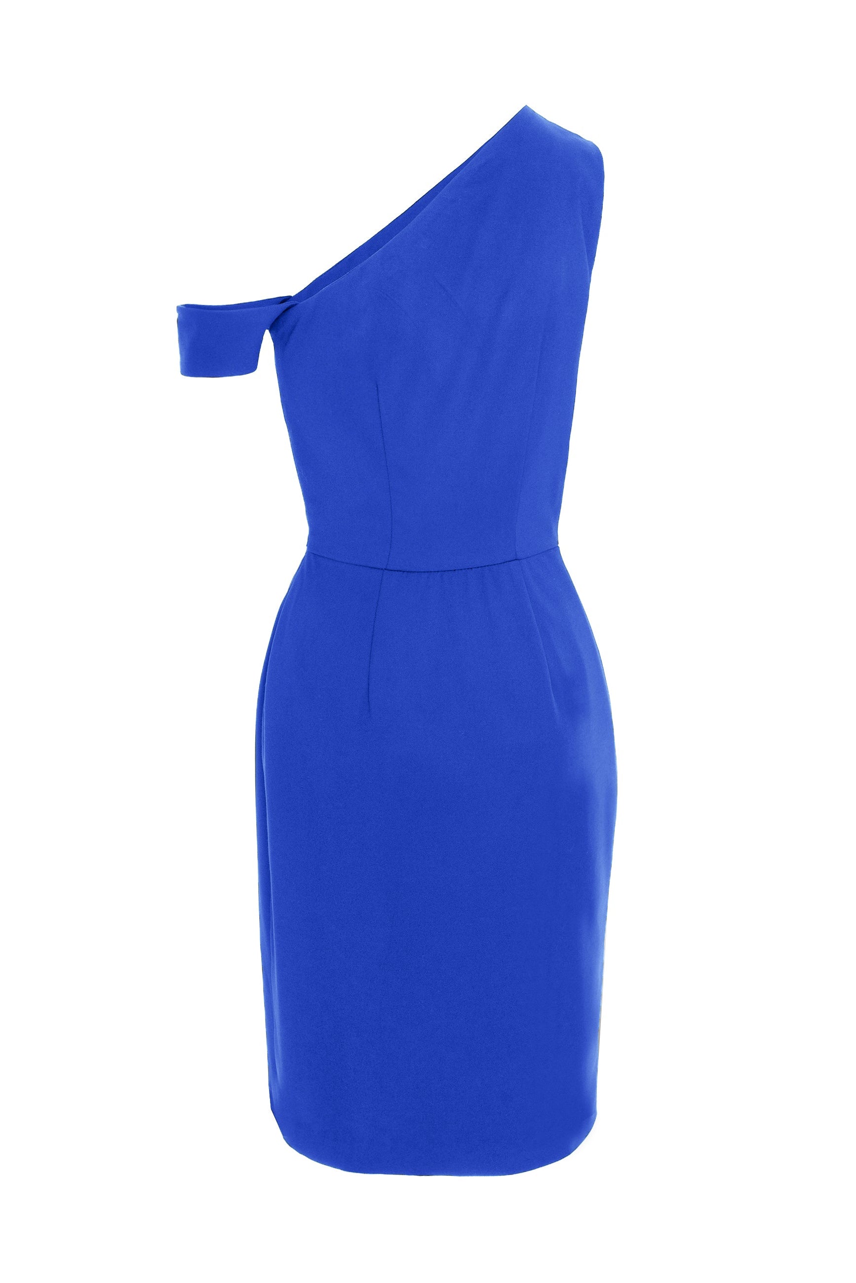 Asymmetrical Neckline Bodycon Midi Dress - Blue