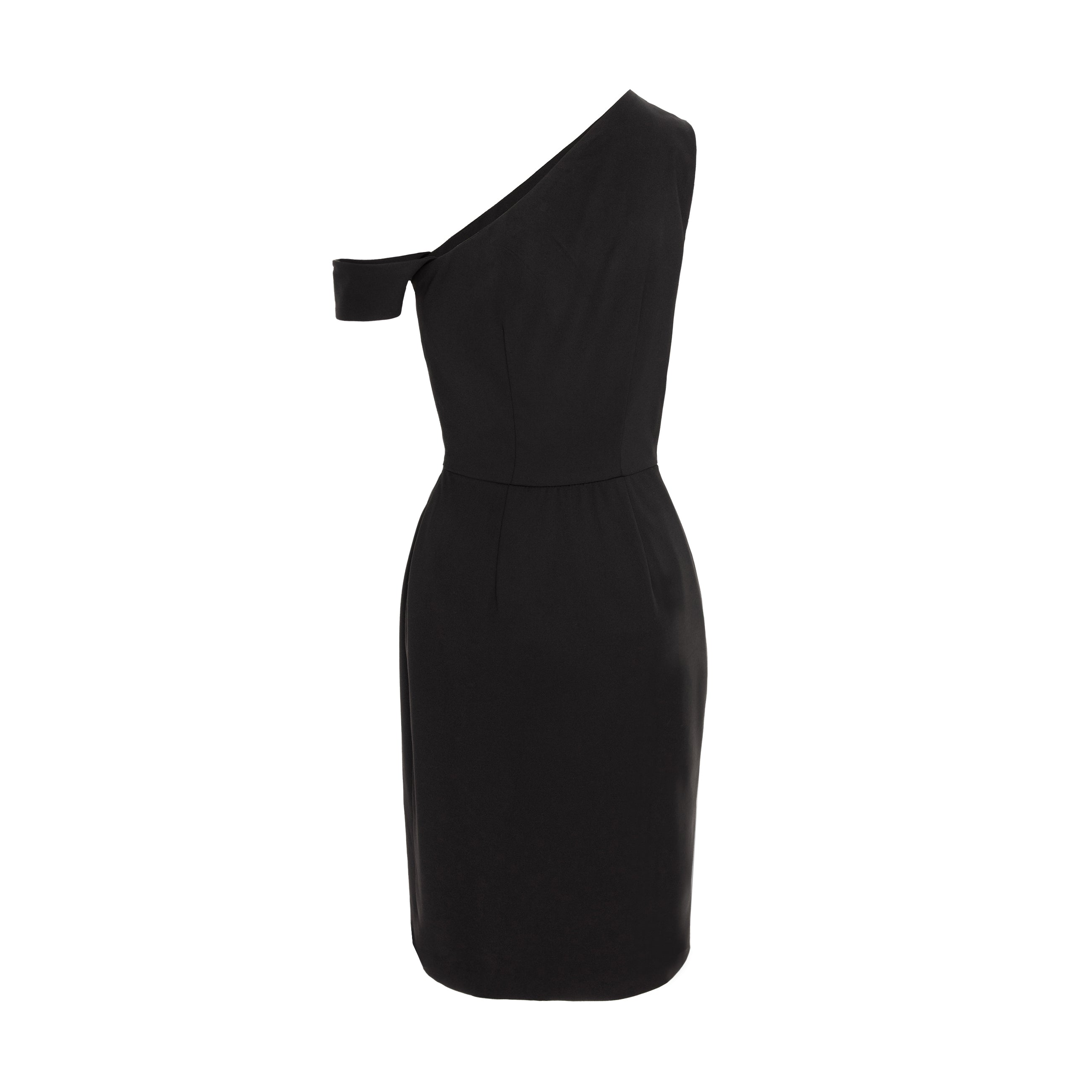 Asymmetrical Neckline Bodycon Midi Dress - Black