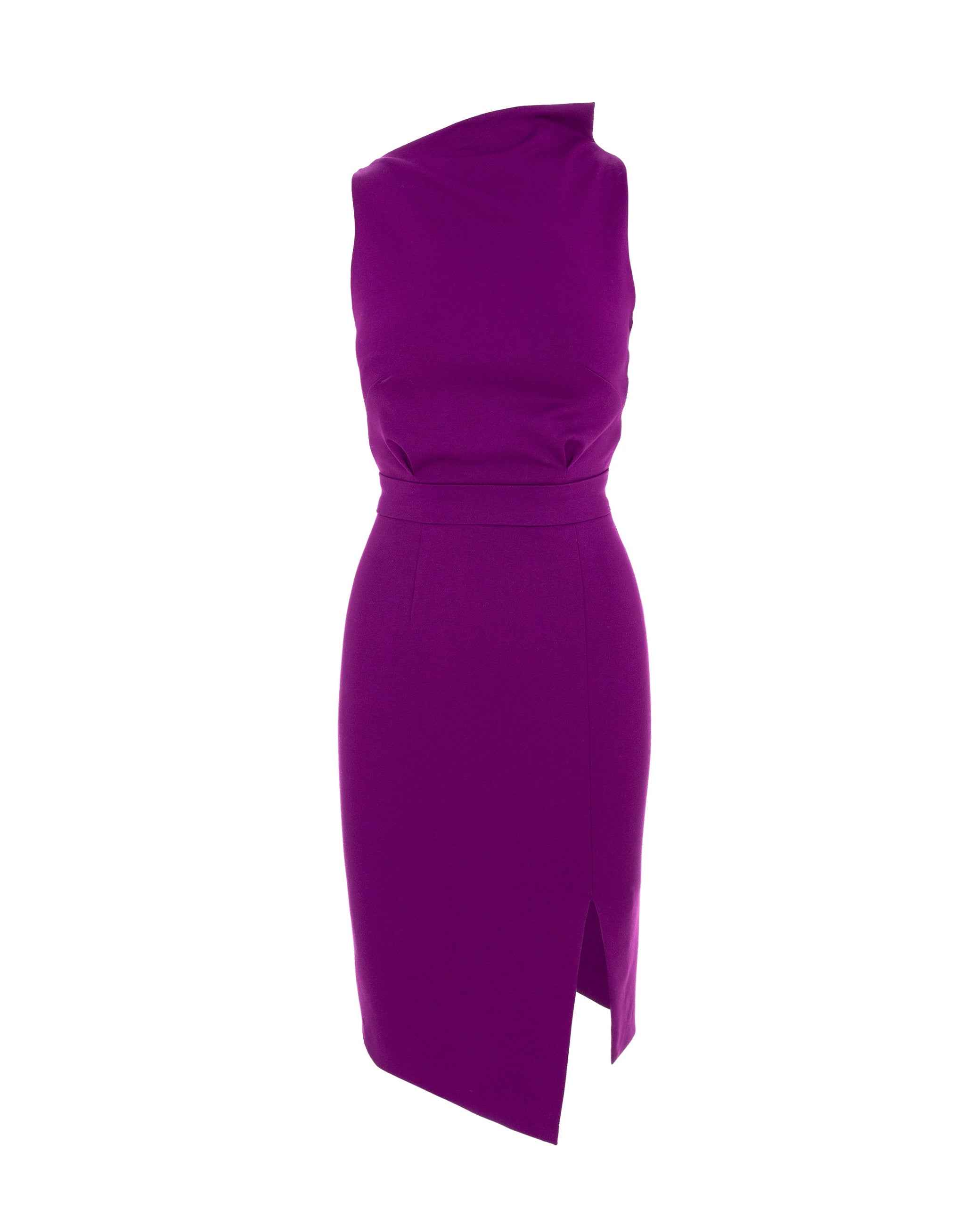 Bodycon Midi Dress With Leg Slit - Purple