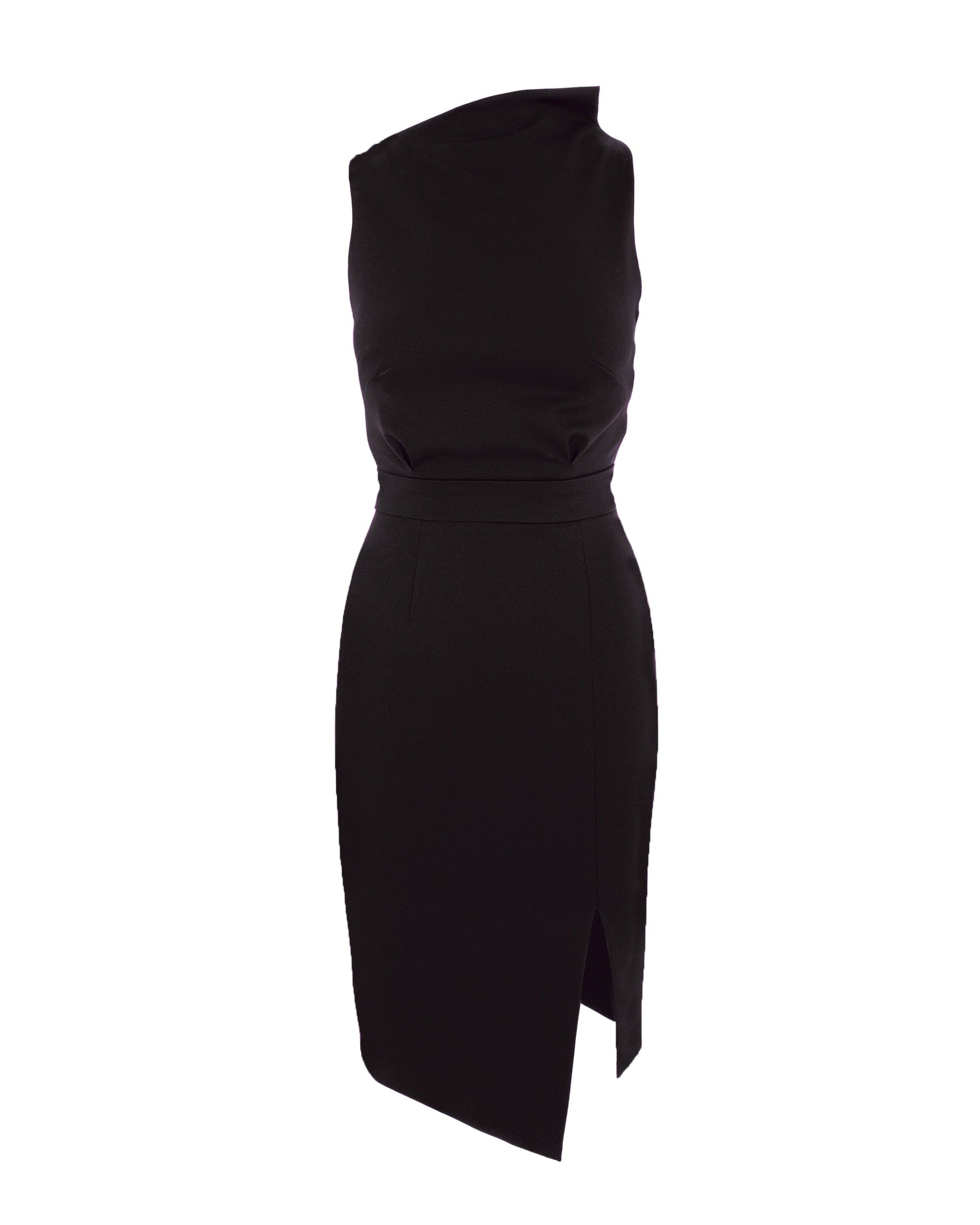 Bodycon Midi Dress With Leg Slit - Black