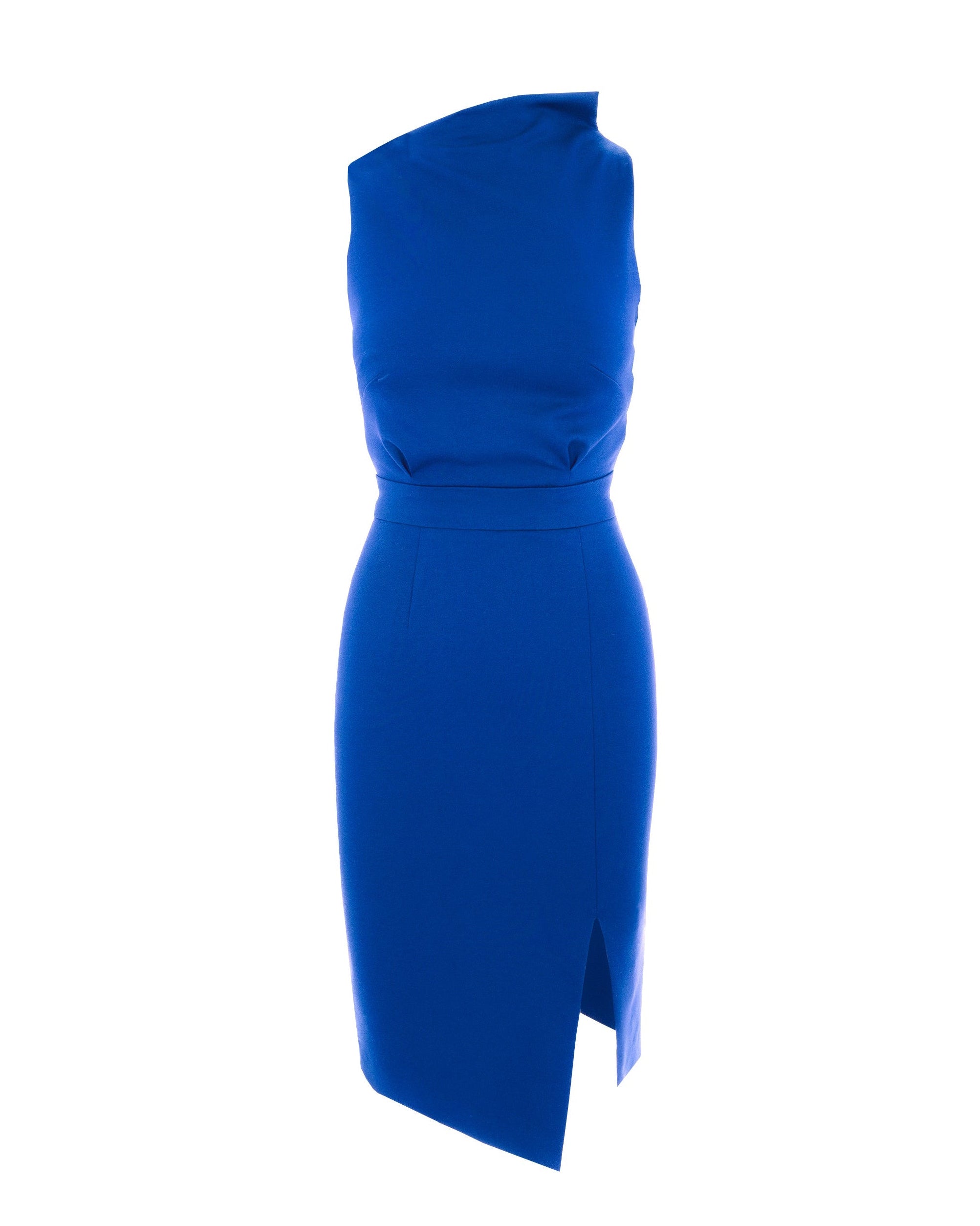 Bodycon Midi Dress With Leg Slit - Blue