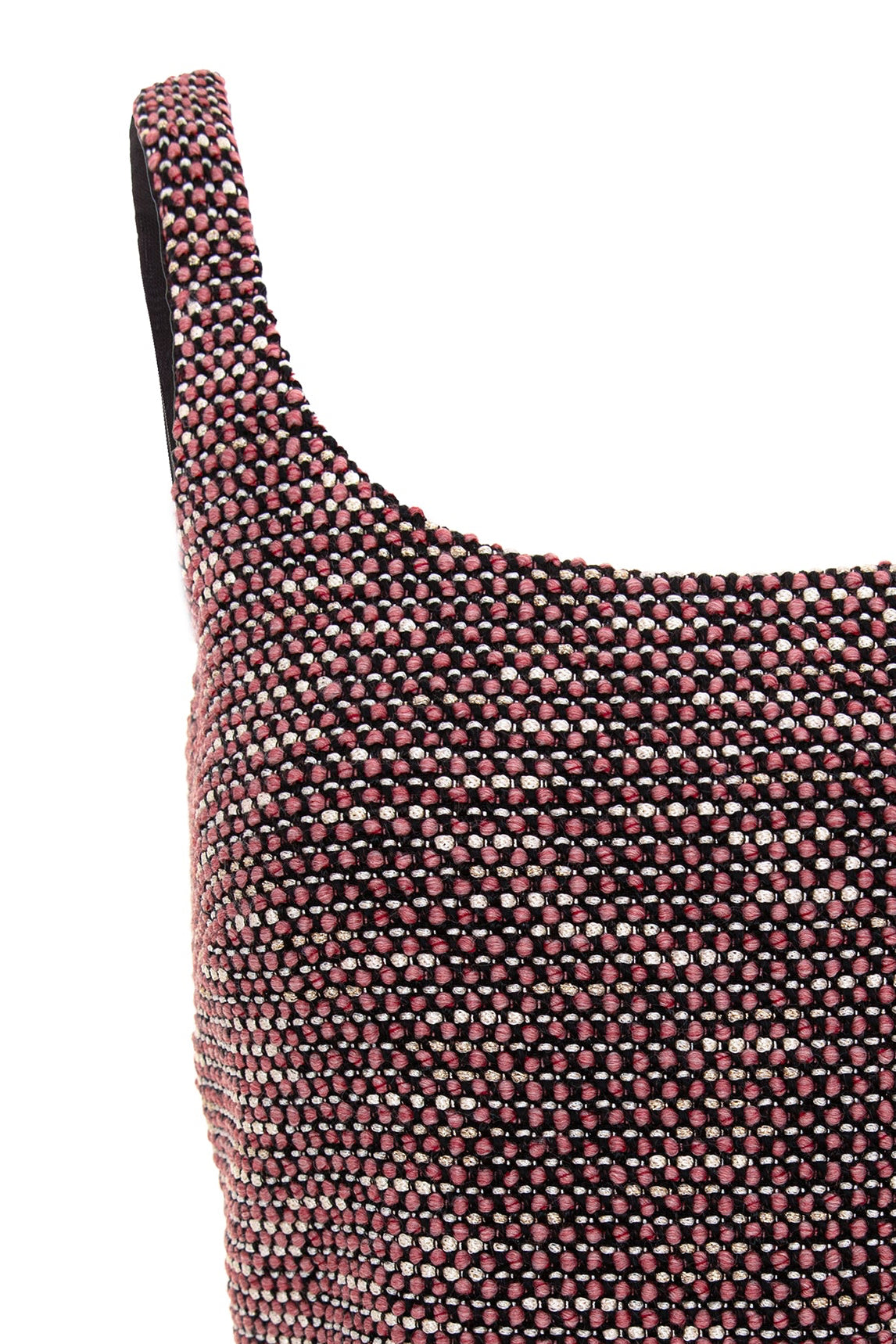 Tweed Cropped Blouse With Metallic Zipper - Burgundy