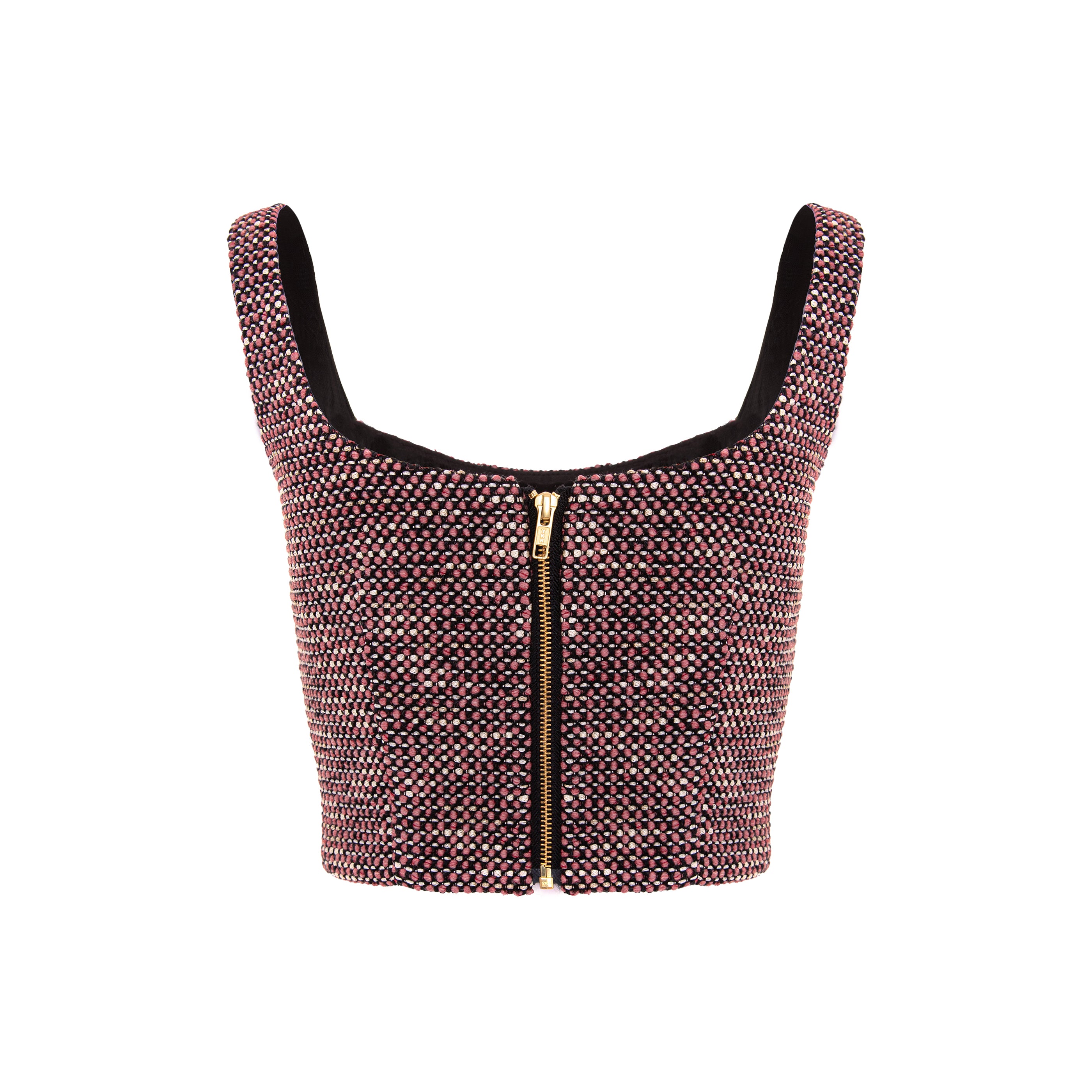 Tweed Cropped Blouse With Metallic Zipper - Burgundy