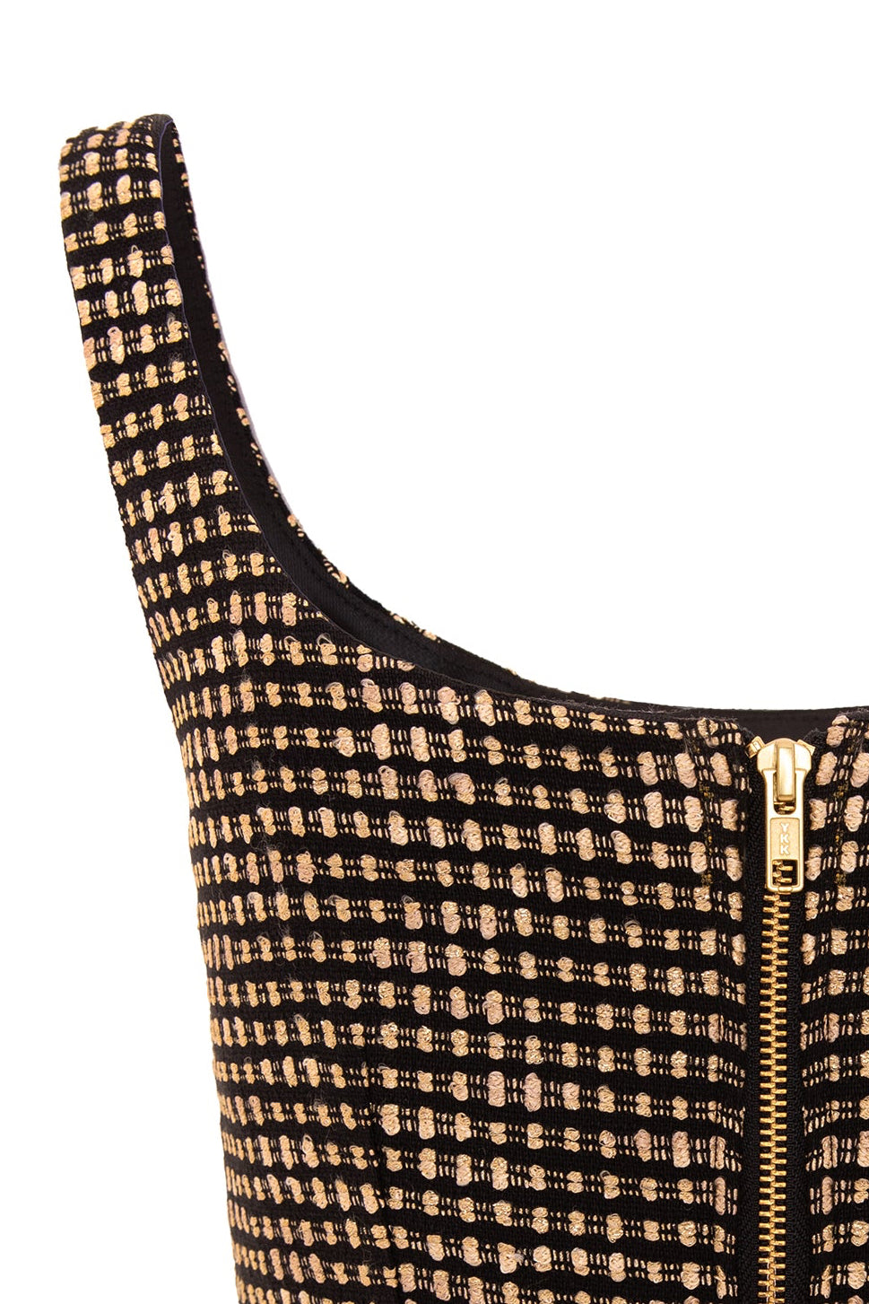 Tweed Cropped Blouse With Metallic Zipper - Gold