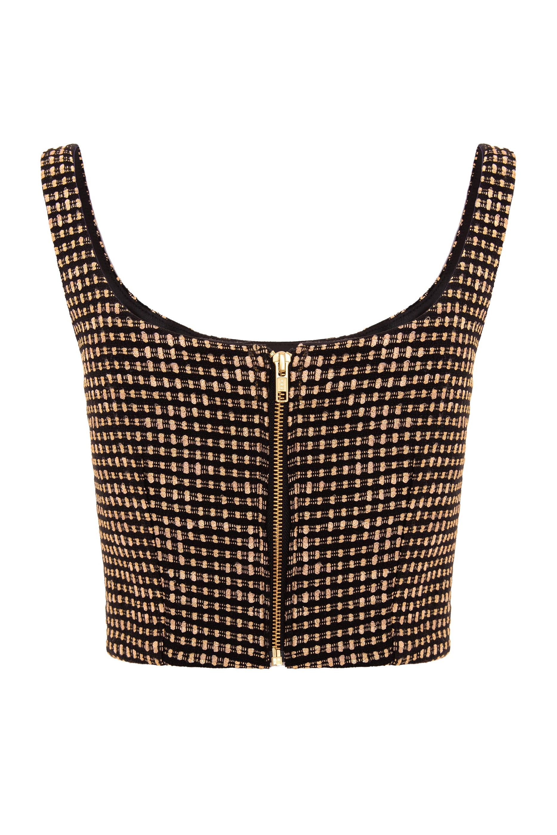 Tweed Cropped Blouse With Metallic Zipper - Gold