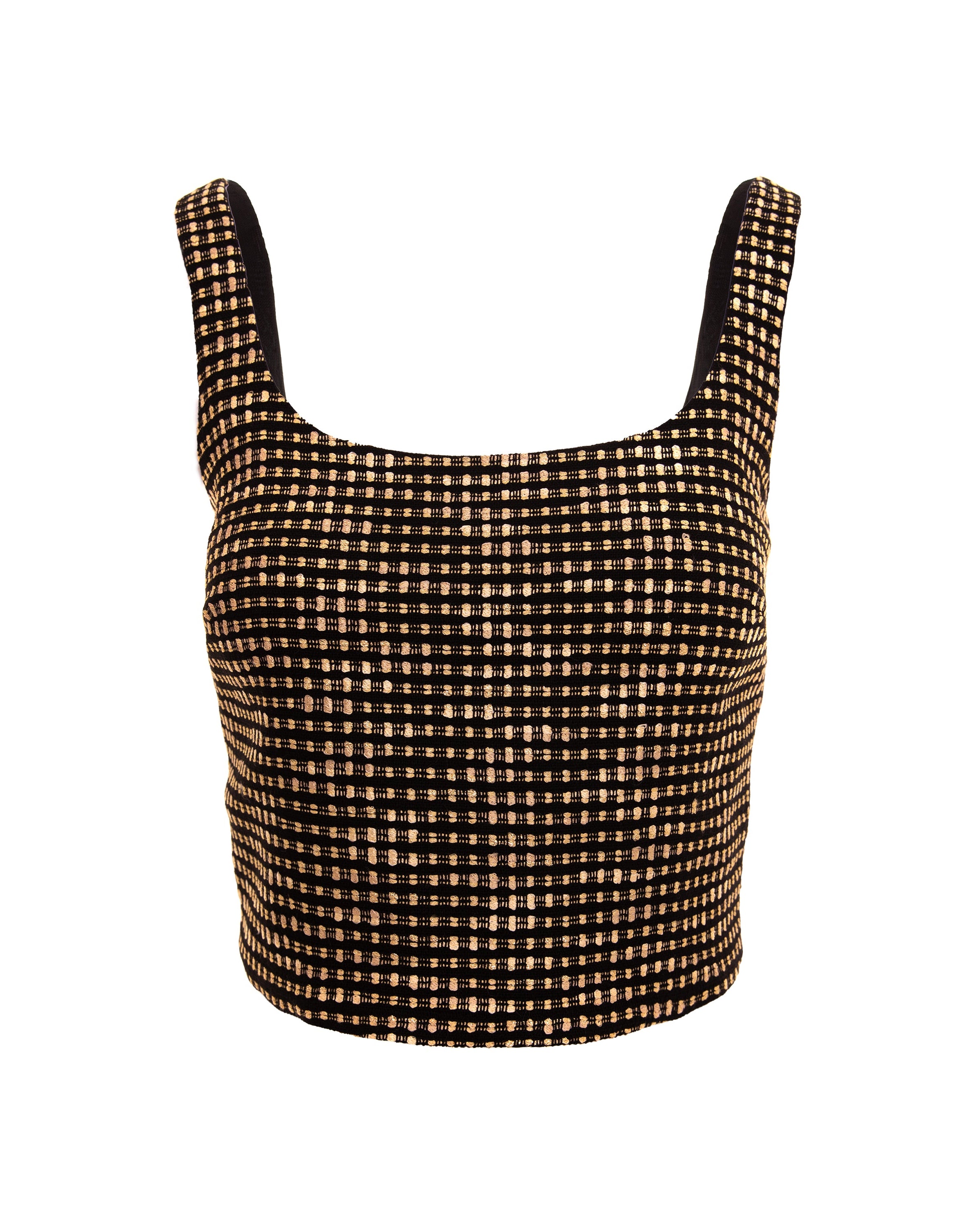Tweed Cropped Blouse With Metallic Zipper - Gold