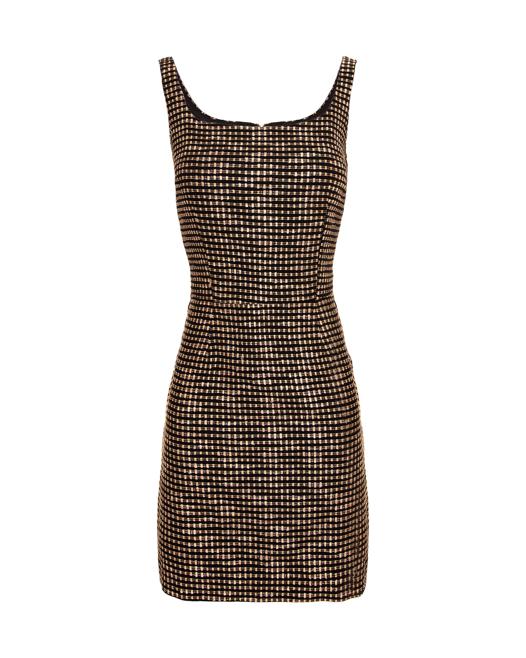 Bodycon Short Tweed Dress With Rounded Neckline