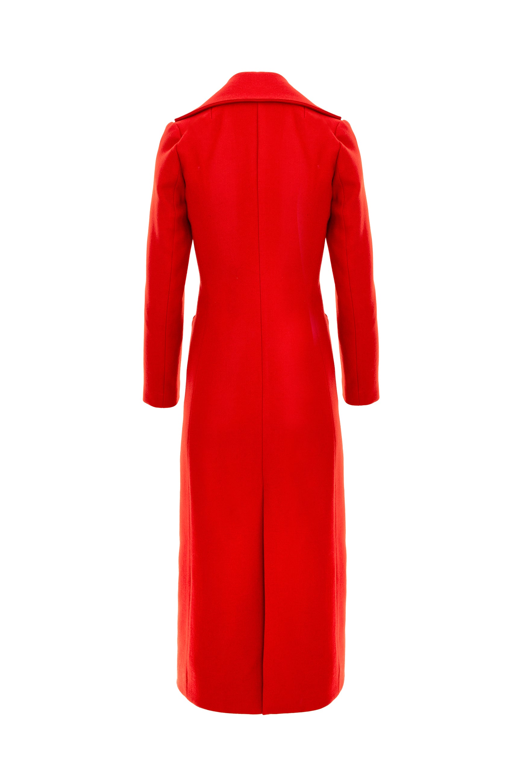 Long Wool Double Breasted Coat - Red