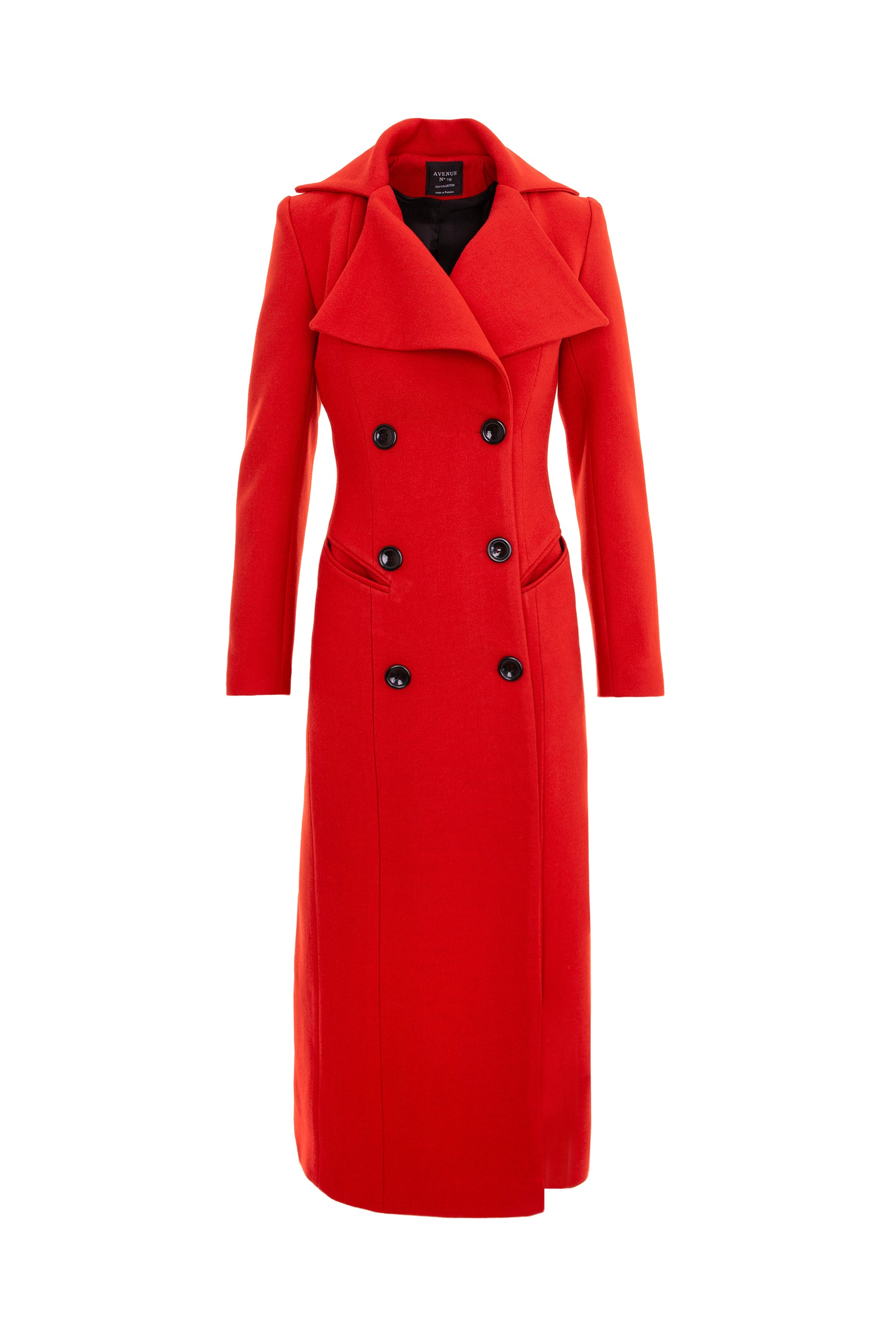 Long Wool Double Breasted Coat - Red