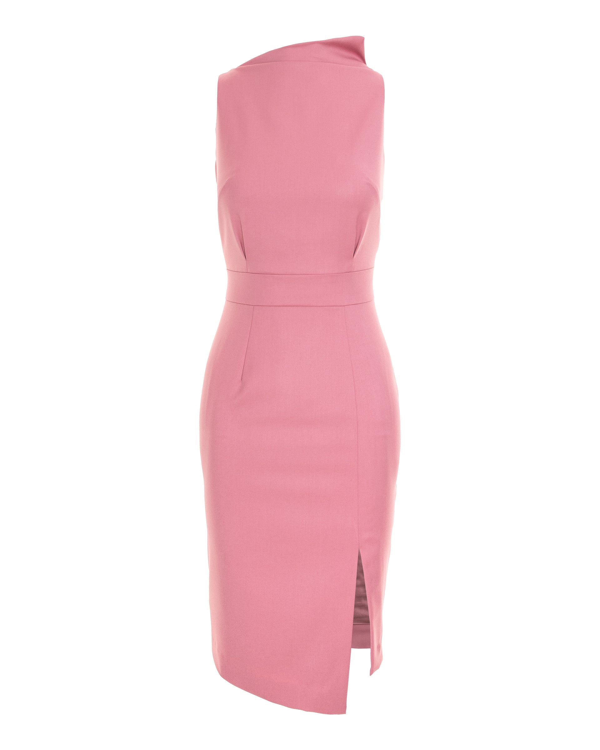 Bodycon Midi Dress With Leg Slit - Pink