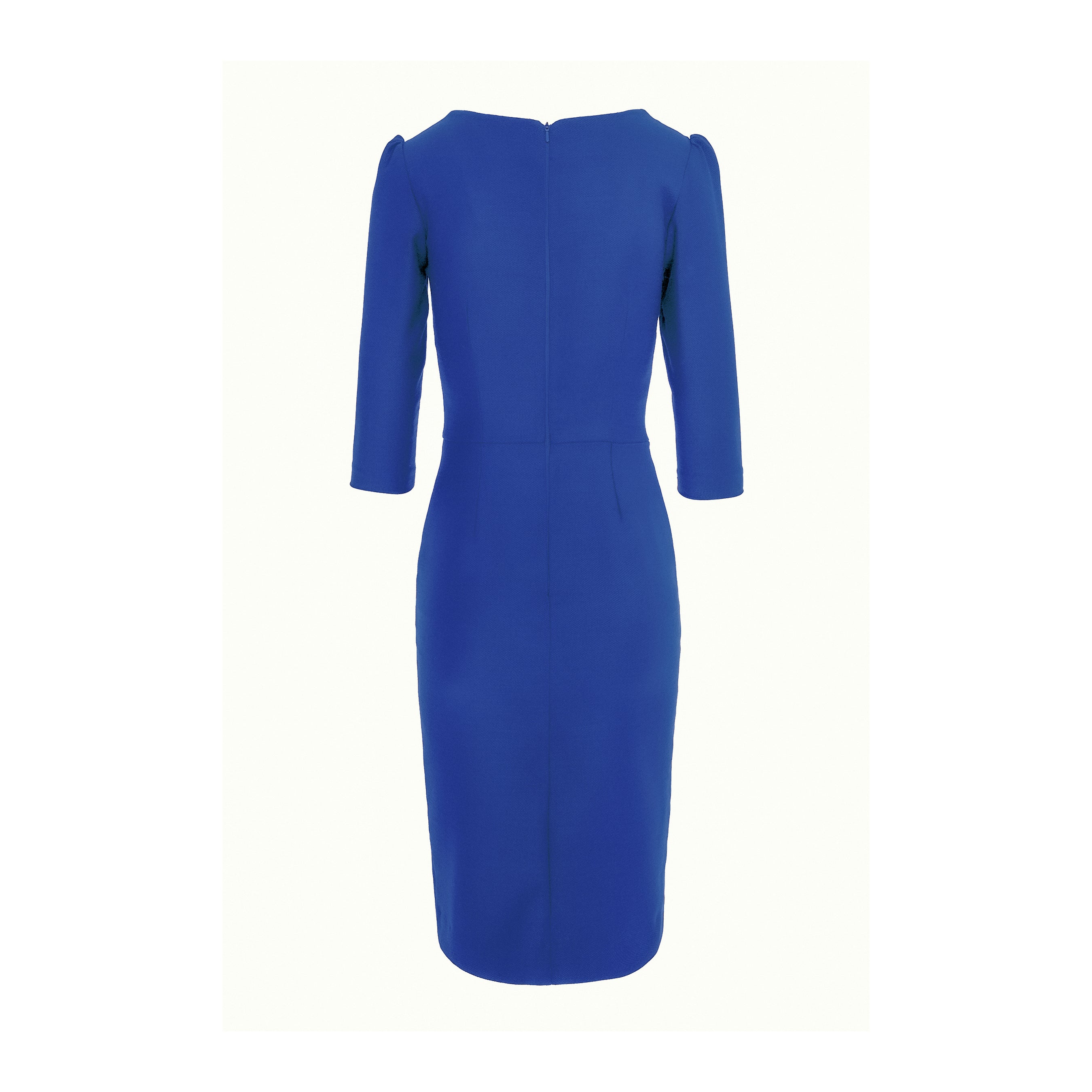 Rounded Neckline Midi Dress With Front Slit - Blue
