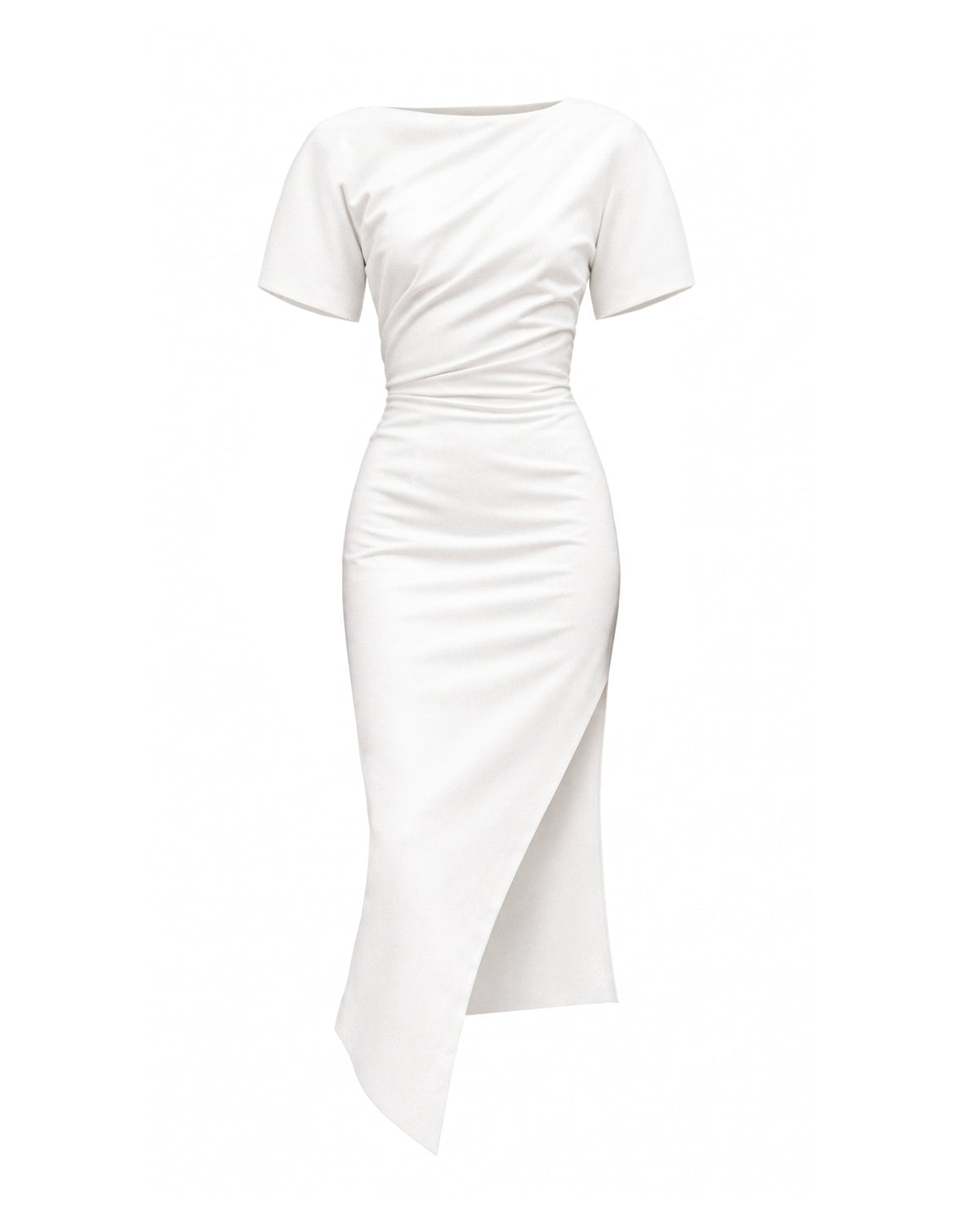 Short Sleeve Asymmetric Leg Slit Dress - White