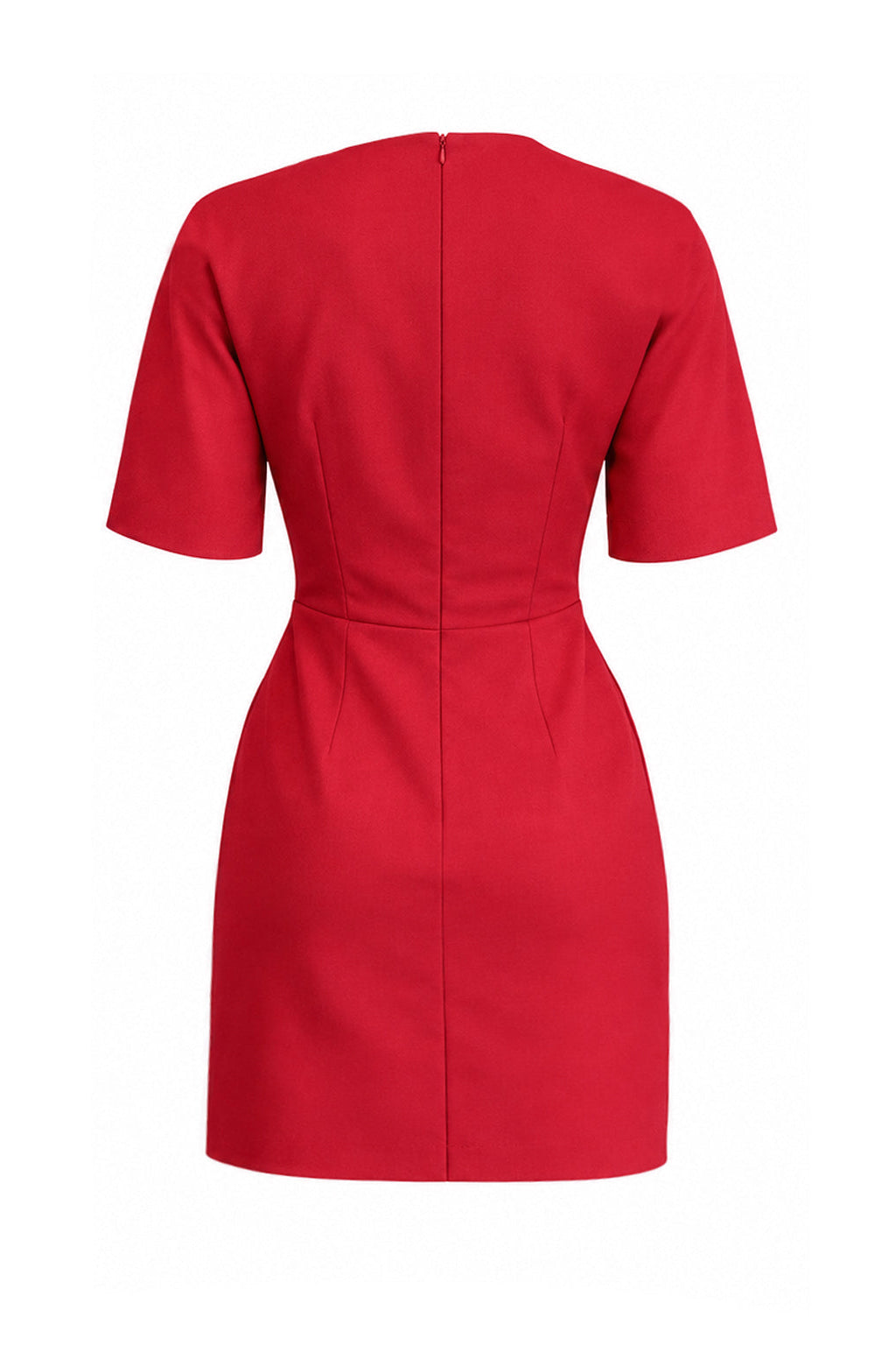 Short Sleeve Gathered Mini Dress - Red