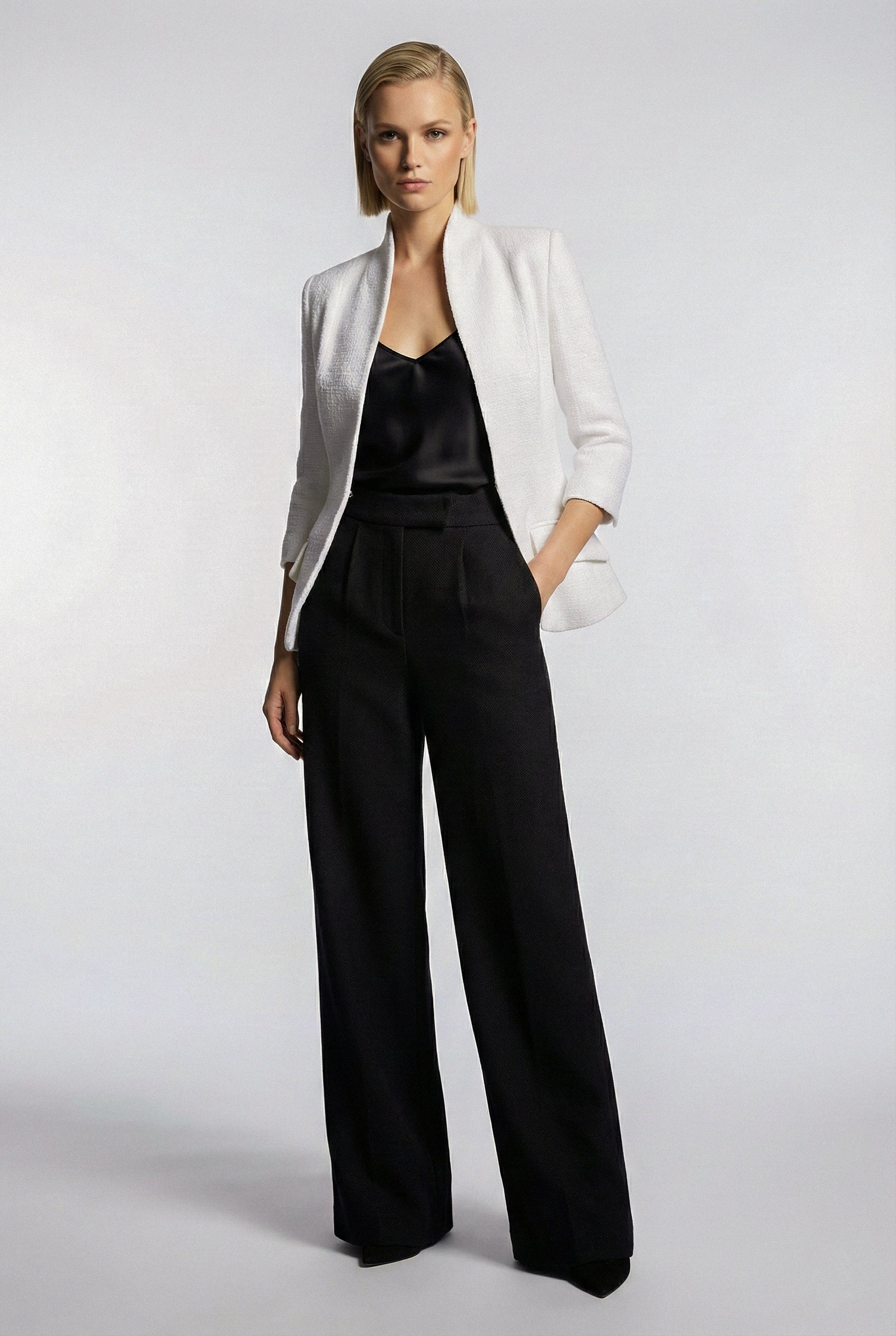 Structured Boucle Blazer - White