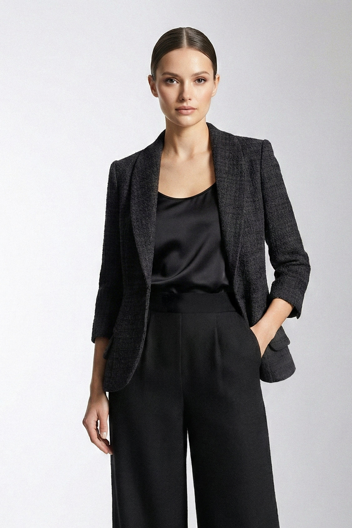 Structured Boucle Blazer - Black