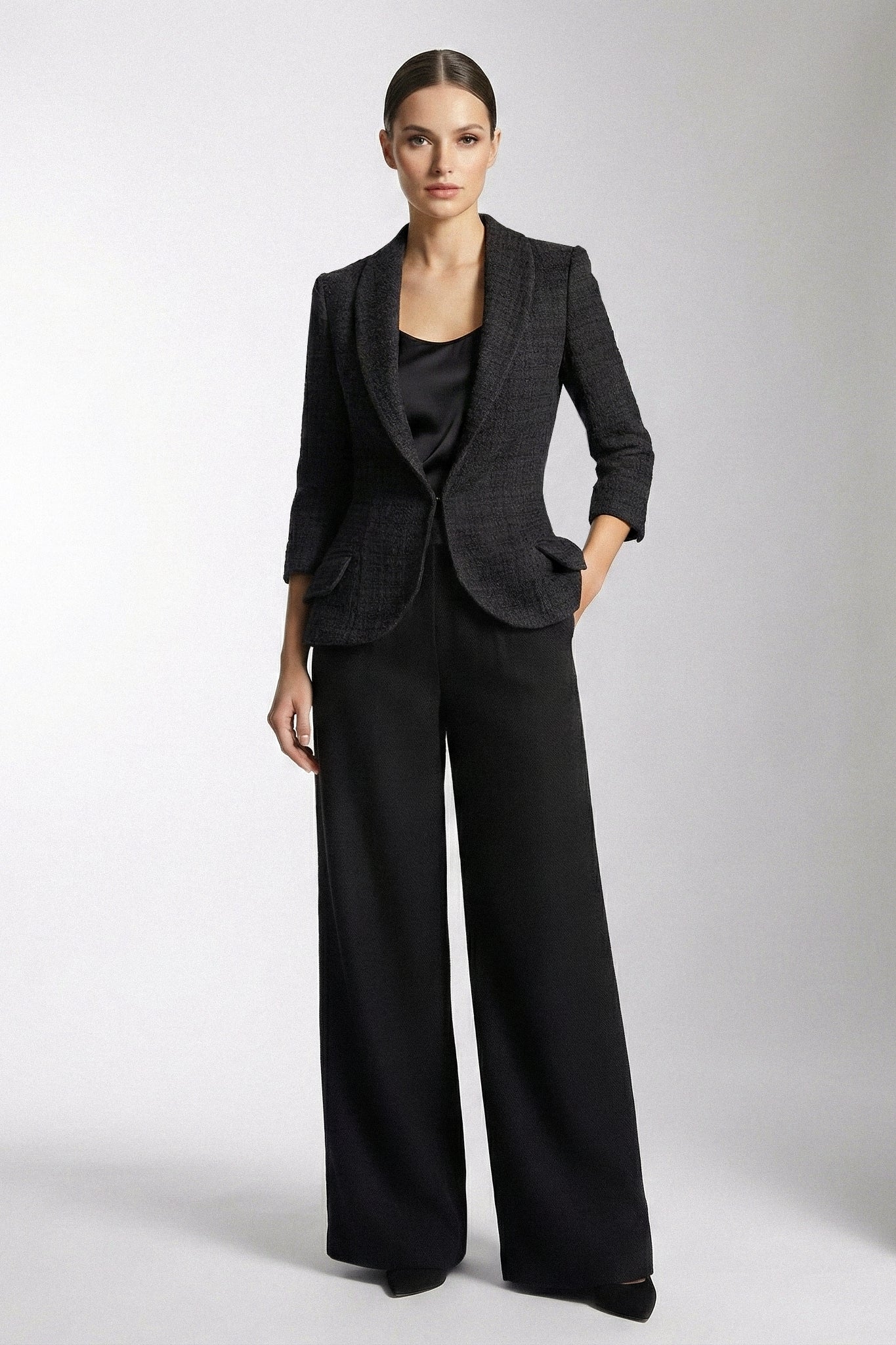 Structured Boucle Blazer - Black