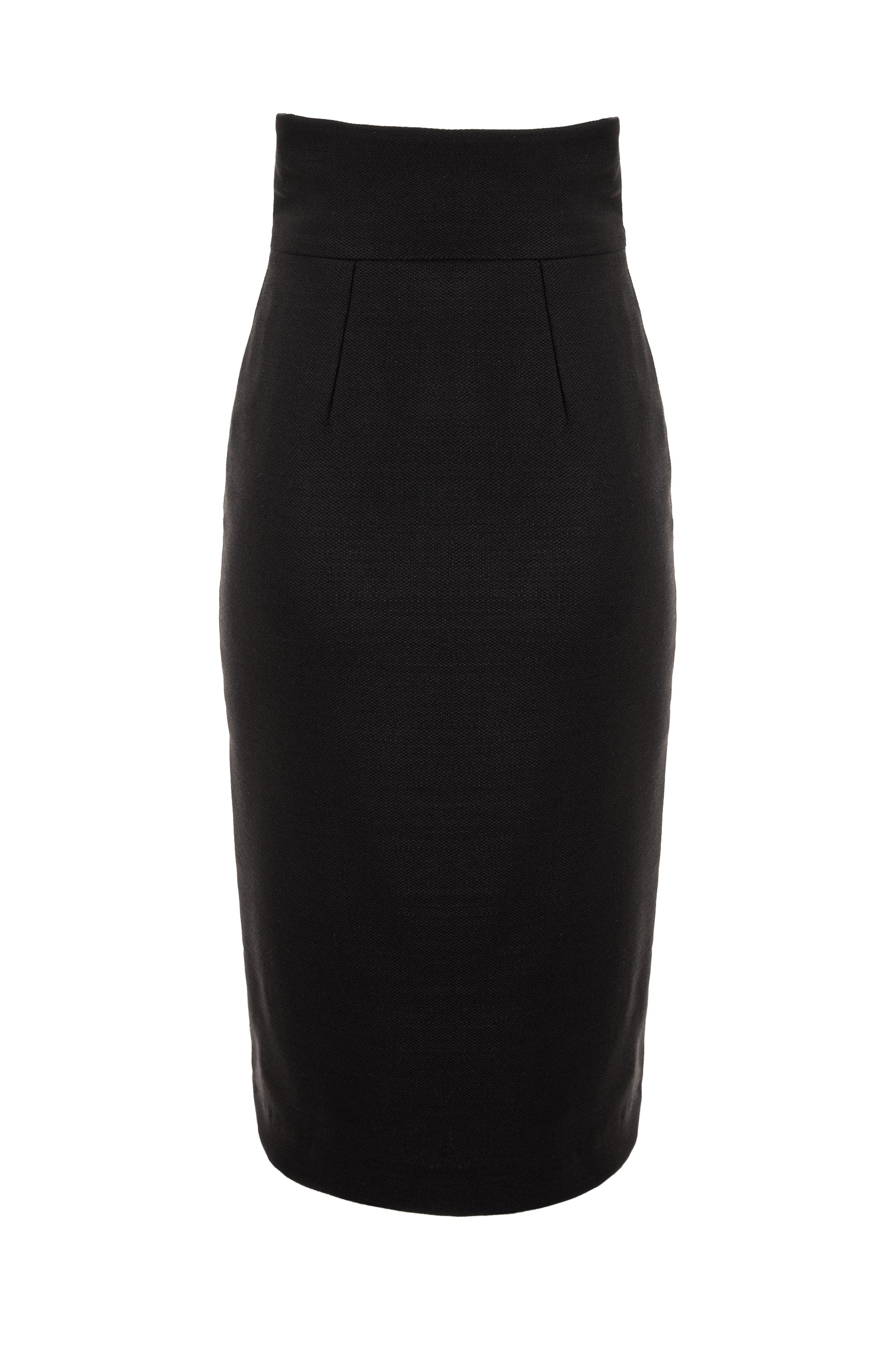 Wool Midi Skirt With Front Slit - Black