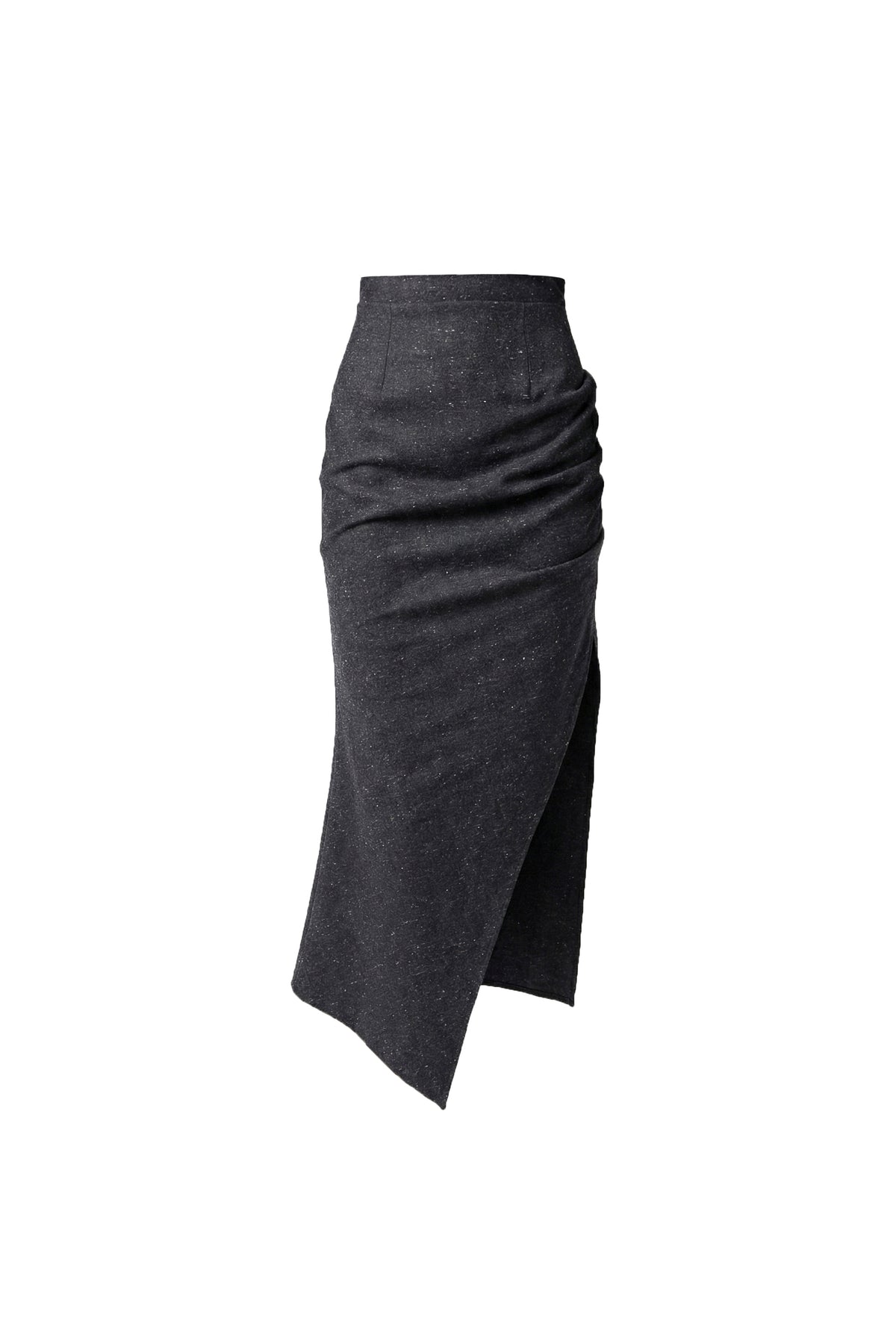 Asymmetric Gathered Wool Midi Skirt - Dark Grey