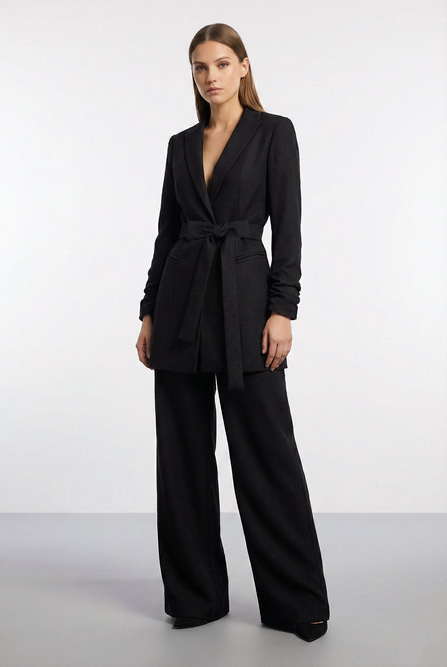 Single Breasted Wool Blazer With In Seam Belt