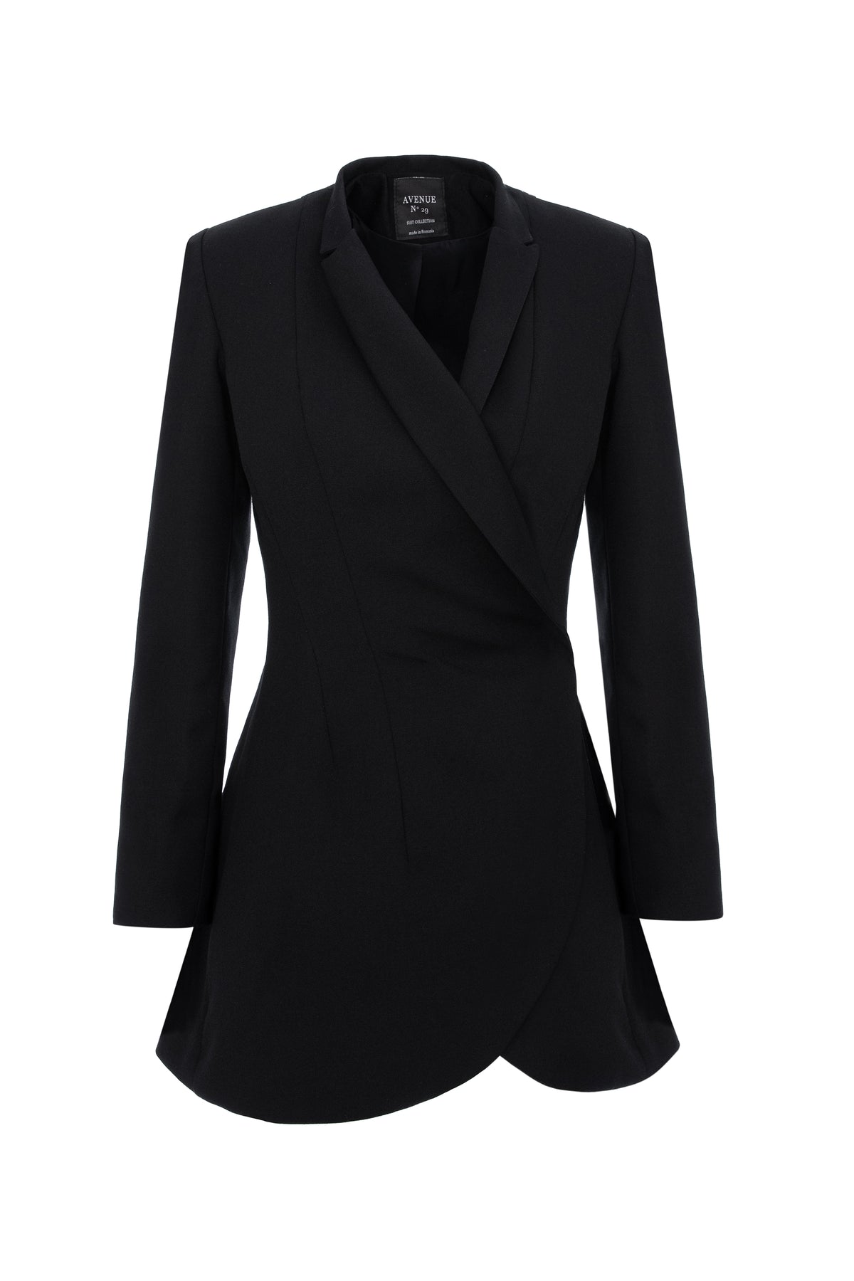 Asymmetric Double Breasted Wool Blazer - Black