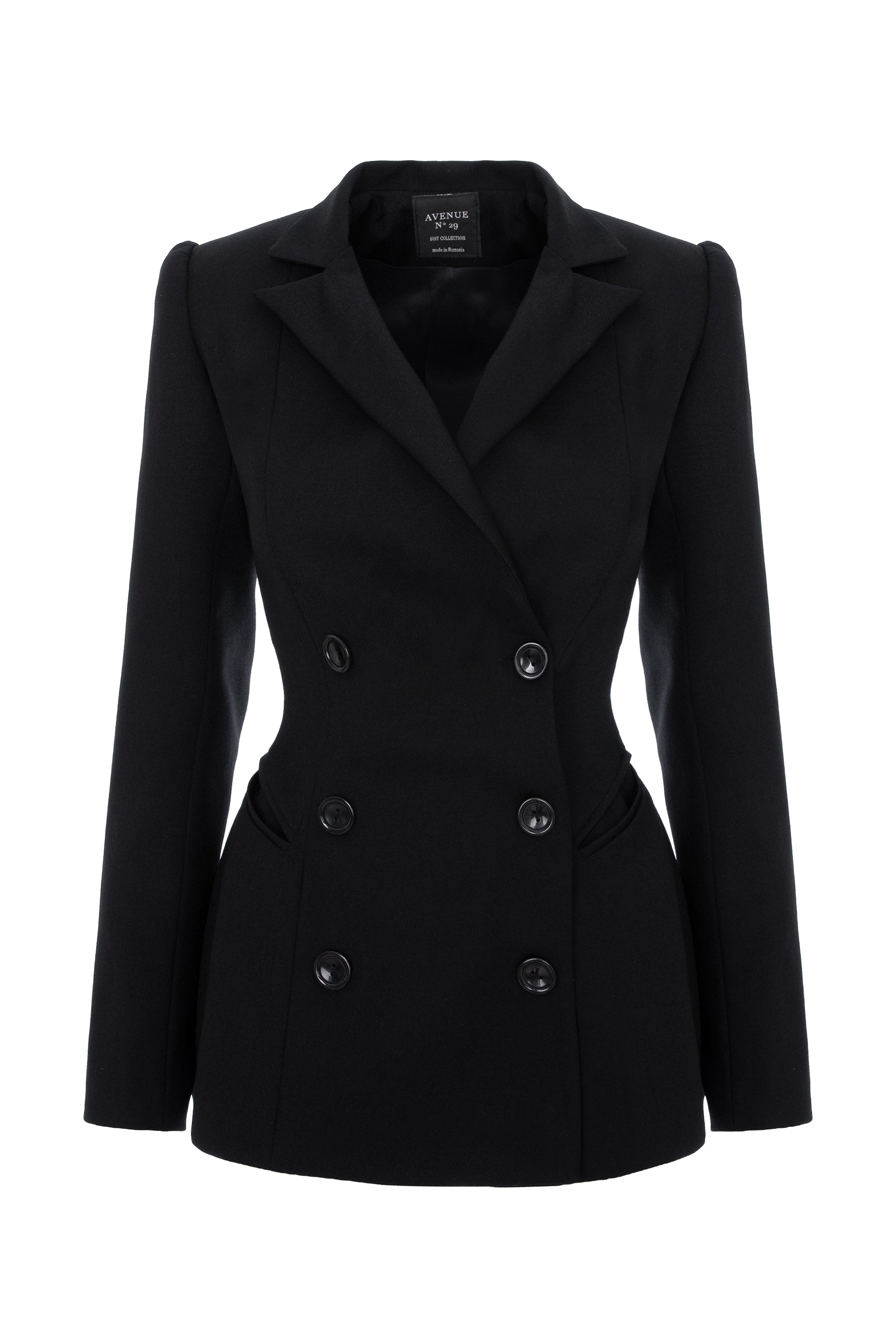 Hourglass Double Breasted Wool Blazer - Black