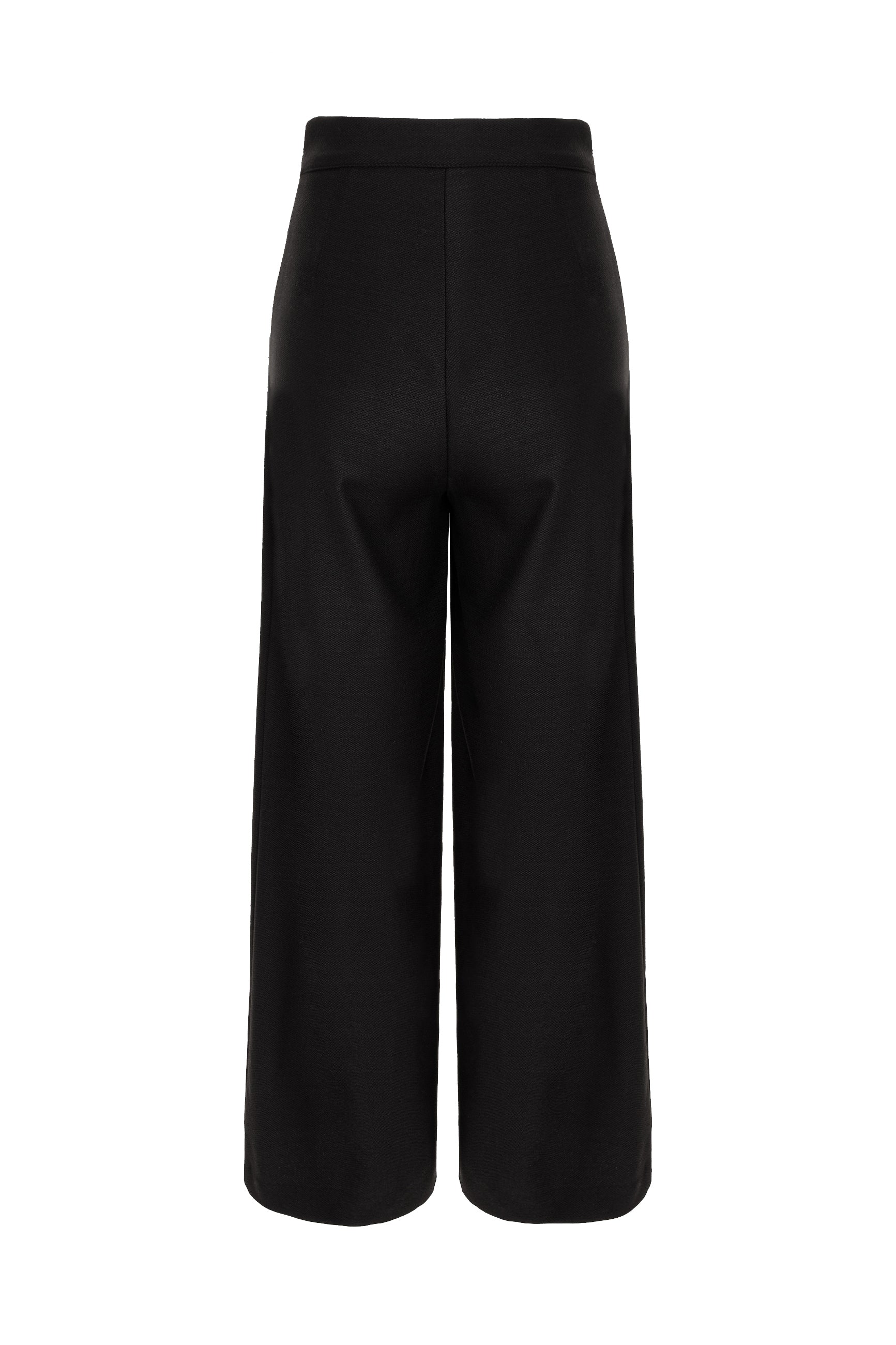 Wool Wide Leg Trousers - Black