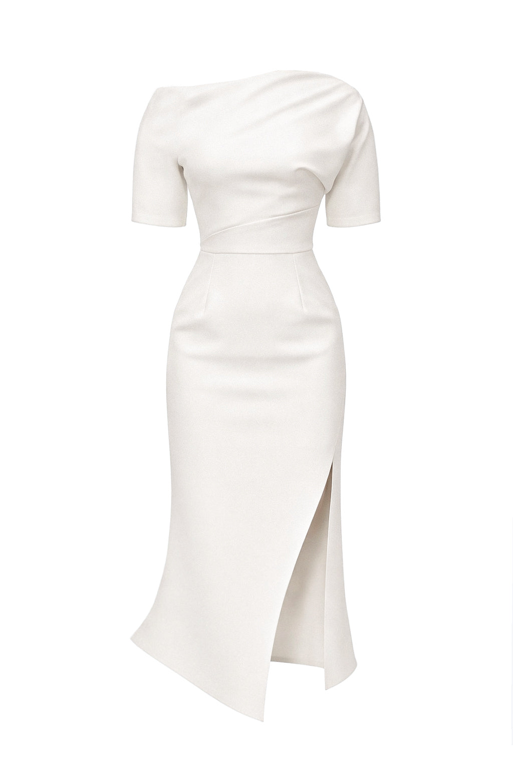 Short Sleeve Asymmetric Leg Slit Dress - White