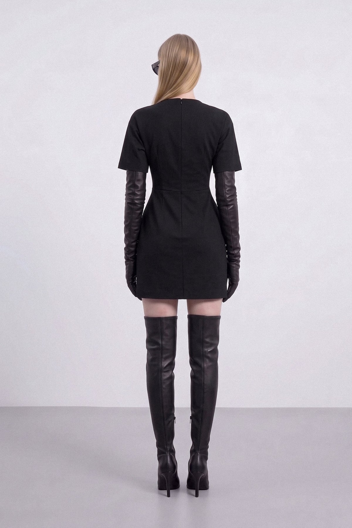 Short Sleeve Gathered Mini Dress - Black