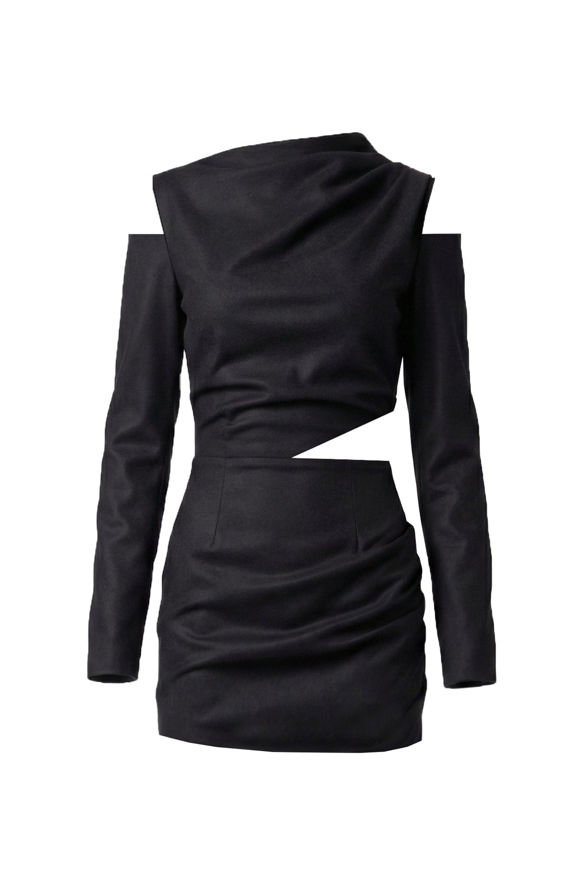 Cut-Out Asymmetric Wool Mini Dress - Black